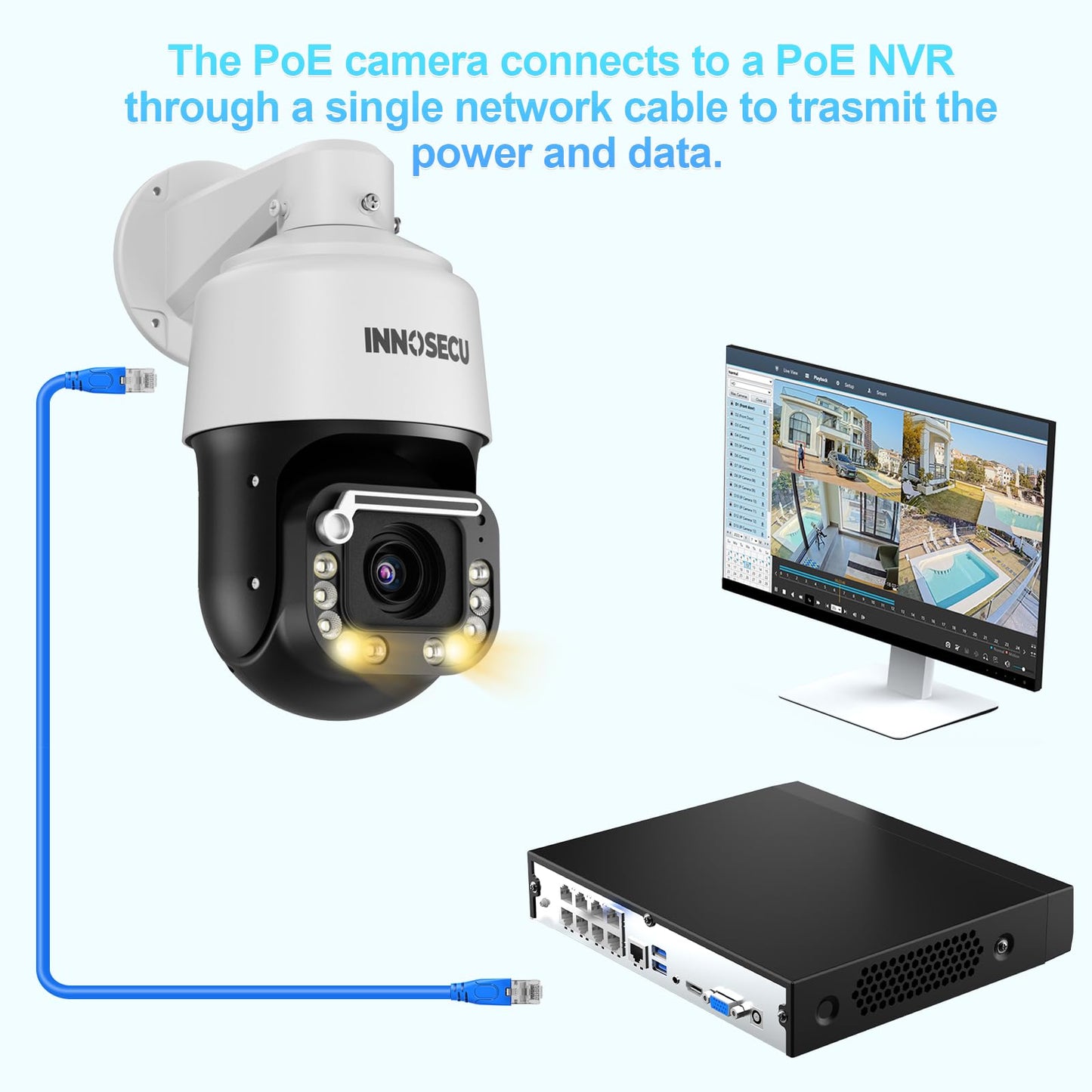 INNOSECU 6MP PTZ POE Camera, Auto Human Tracking Dome Camera, Pan 360?, Tilt-15? ~ 90?, 20X Optical Zoom Lens, Smart Dual Light Color Night Vision