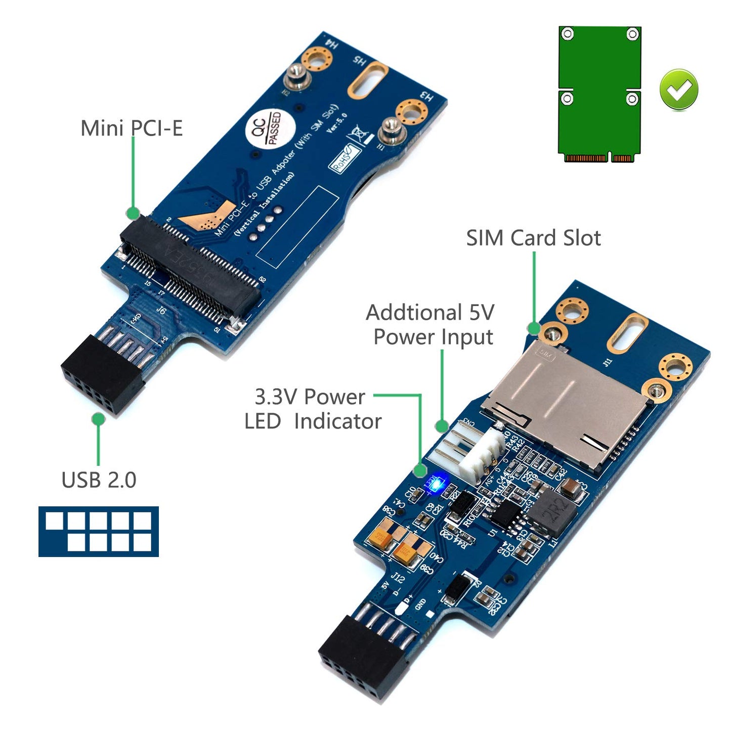 szzijia Mini PCI-E to USB Adapter for LTE/WWAN Module with SIM Card Slot