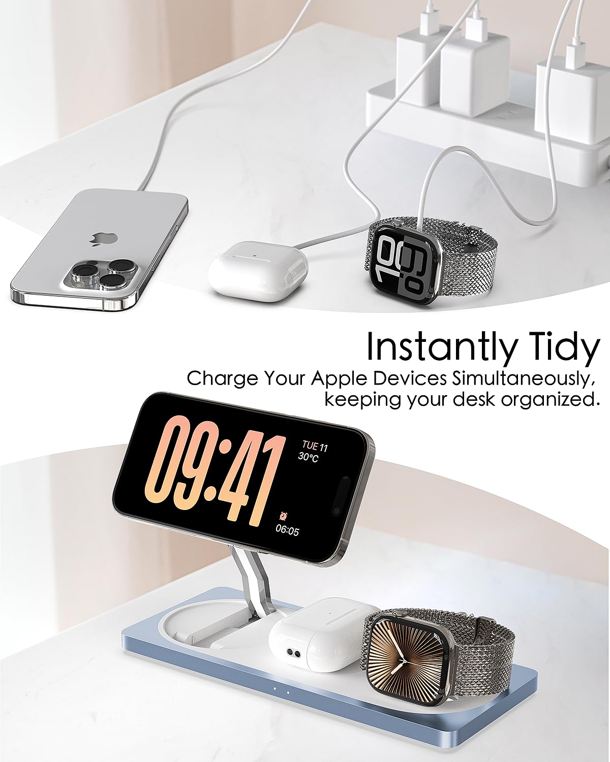 3-in-1 Charging Station for Apple Devices: Used for iPhone and Watch Charging Station with Magsafe Charger Stand, Wireless Charger