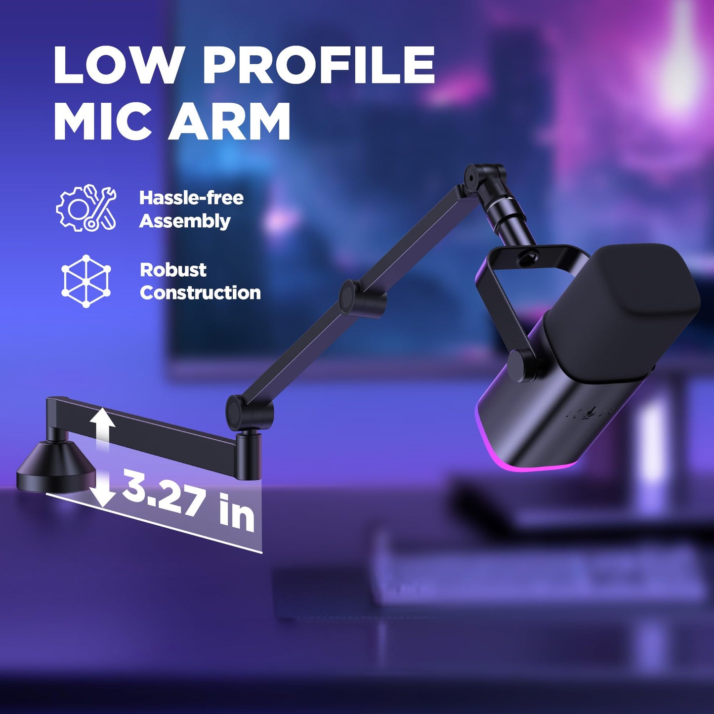 InnoGear Low Profile Mic Arm, 360° Rotatable Microphone Arm Stand Foldable Desk Mic Boom Arm with 3/8" to 5/8" Adapter for Fifine AM8 K669B Blue Yeti