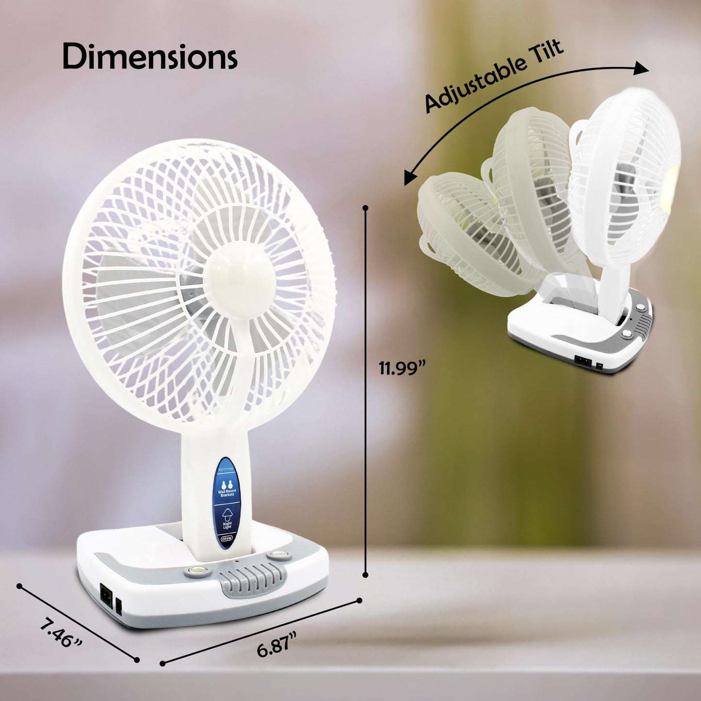 Technical Pro Adventure Series Rechargeable Desk/Wall Fan w/LED Work Lamp