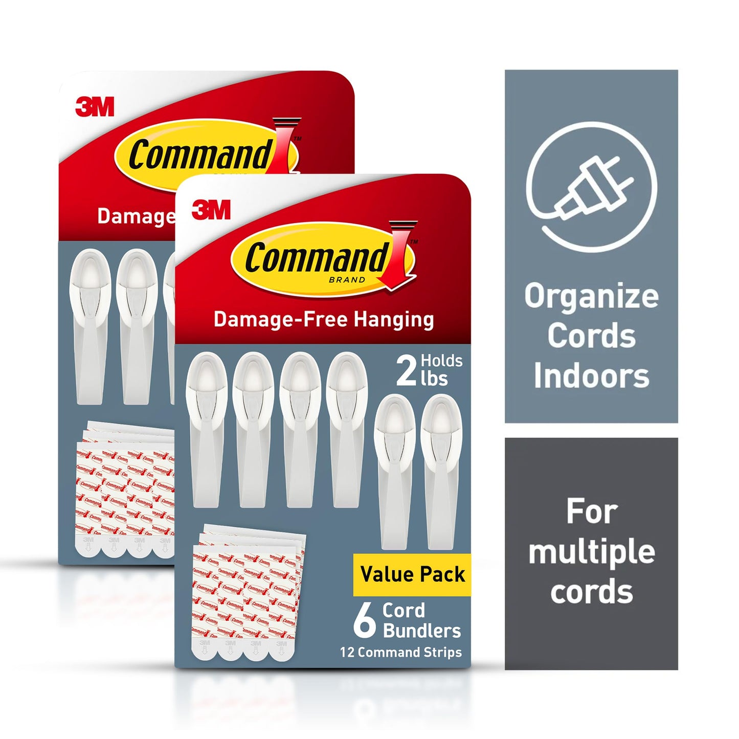Command Cord Bundlers, Damage-Free Hanging Cord Organizer, No Tools Required for Hanging Electrical Cables, 12 Gray Bundlers and 24 Command Strips