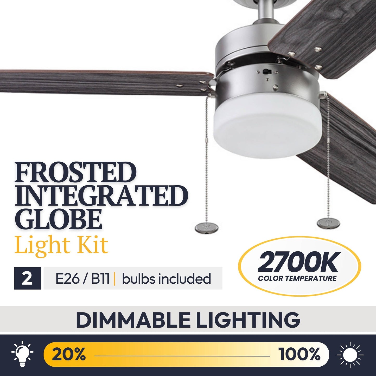 Prominence Home Reston, 42 Inch Modern Farmhouse LED Ceiling Fan with Light, Pull Chain, Dual Mounting Options, Dual Finish Blades, Reversible Motor