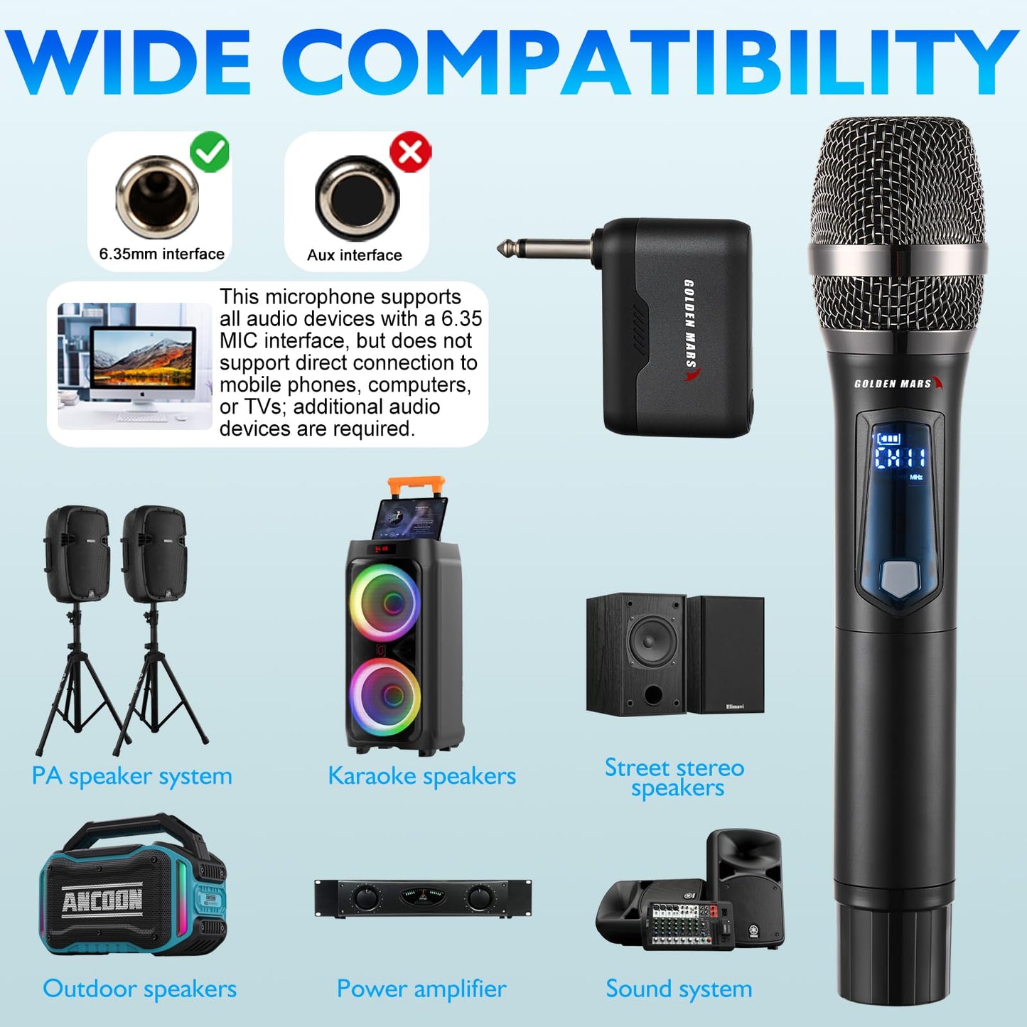 Wireless Microphone, Professional Updated 2.4G Rechargeable 2 Handheld Microphones System with 300 FT Extra Long Distance Stable Receiving for Karaoke