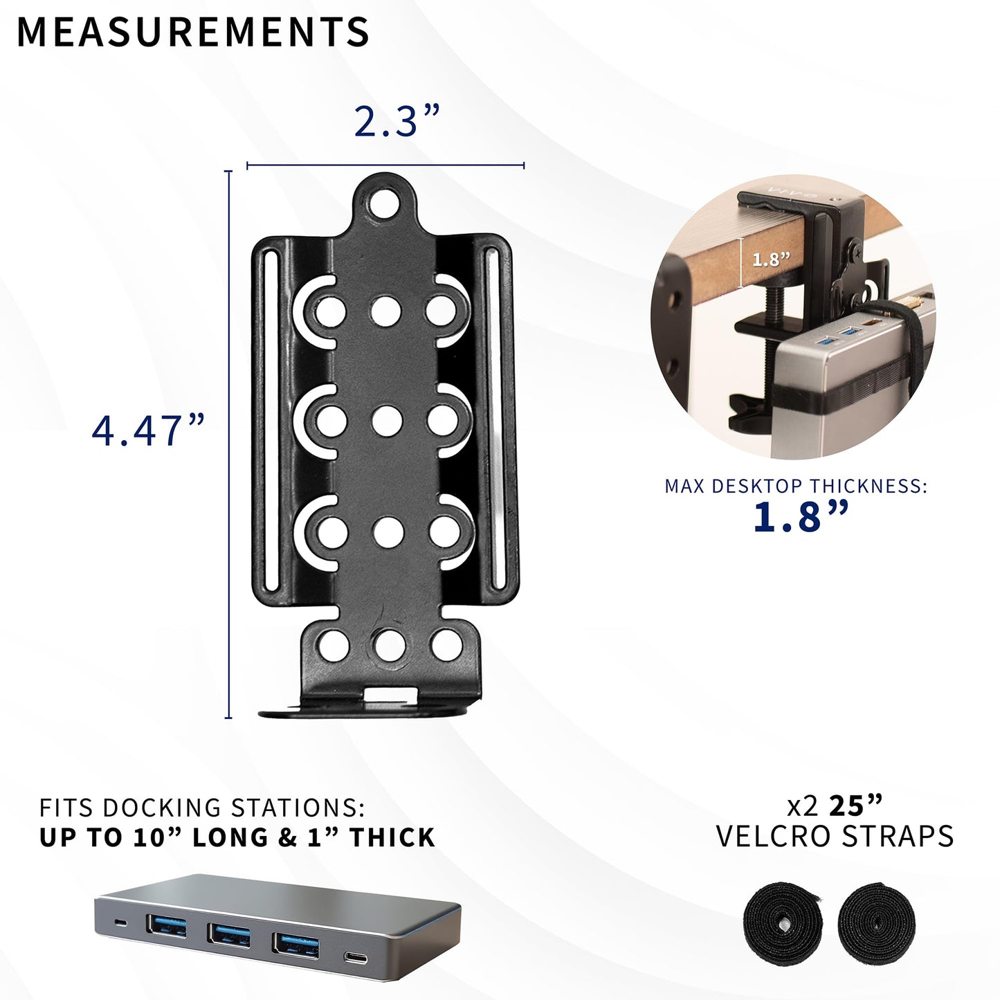 VIVO Universal Docking Station Mount for Workstation, Behind Monitor VESA Mounting, Under Desk Installation, Heavy Duty C-clamp Options, Fits Docking