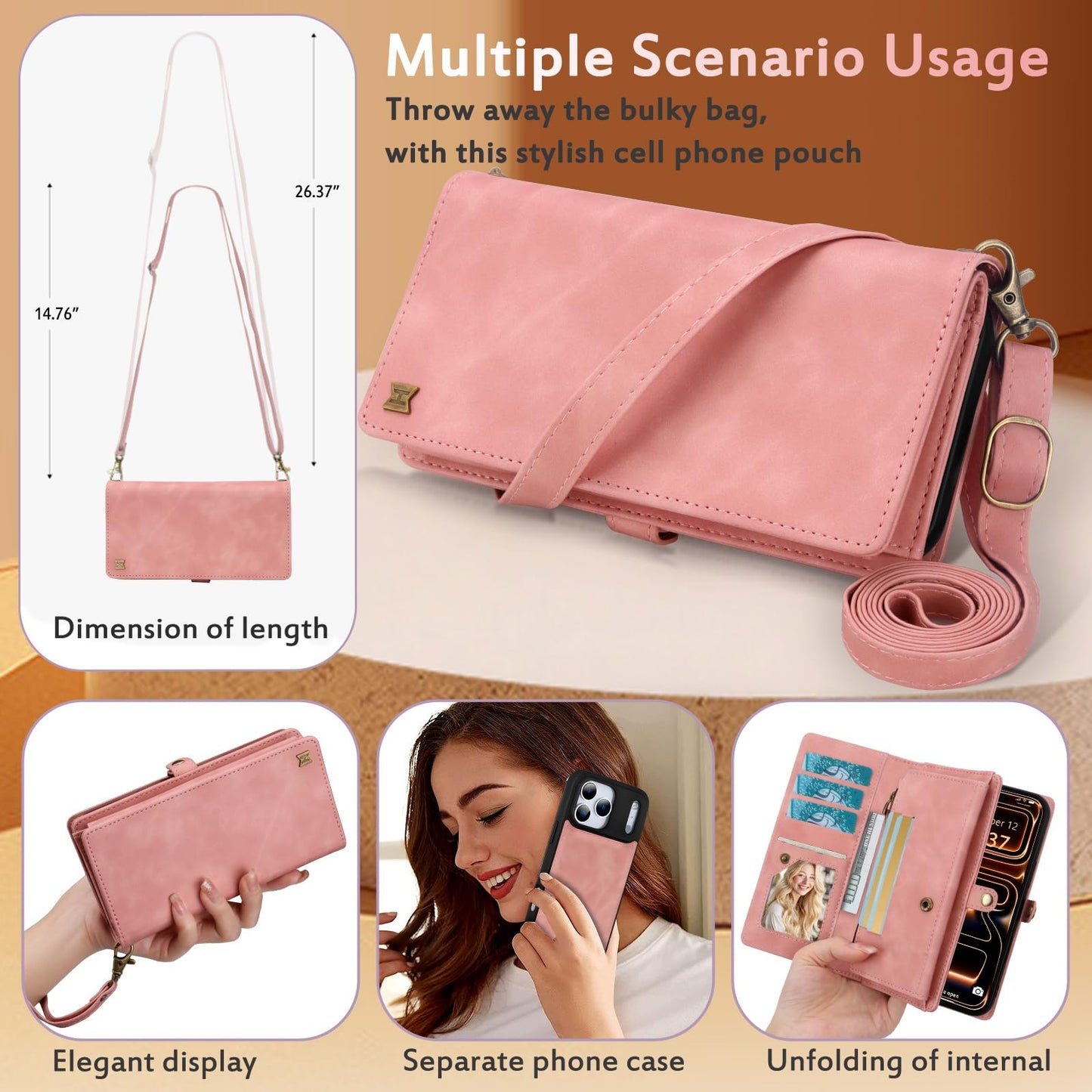 MEGSHI for Wallet Case Compatible with iPhone 17 Pro Max,Multi-Function Detachable 2 in 1 Magnetic iPhone 17 Pro Max Case Wallet,Flip Strap Zipper