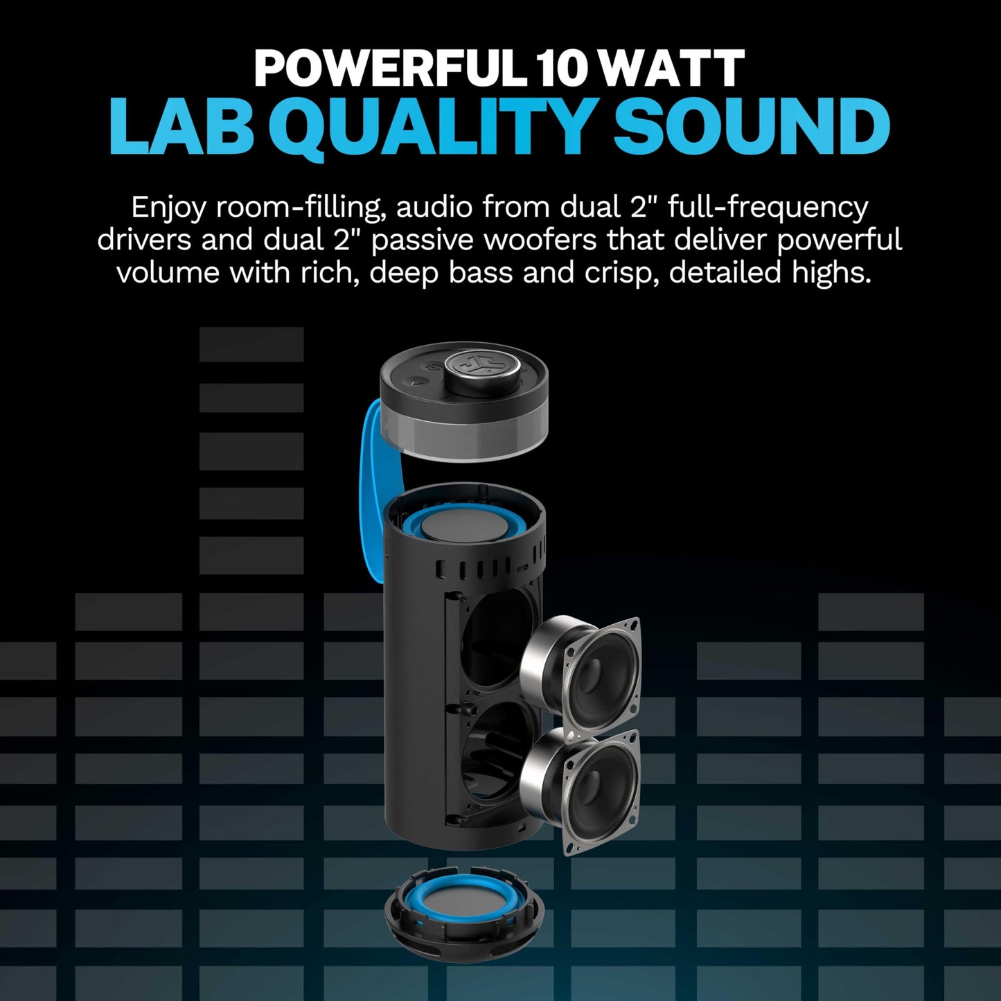 JLab Go Party Portable Bluetooth Speaker, Midnight Black, 10 Watts of Power, 16+ Hours of Playtime, IP56 Waterproofing, Customizable RGB LED Lighting
