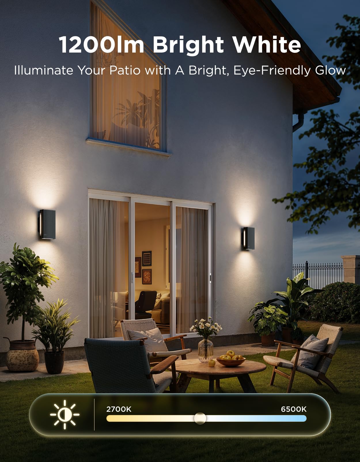 Govee Outdoor UpDown Wall Light, 2 Pack, 1200LM RGBICWW Smart Porch Lights Outdoor with 64 Scene Modes, IP66 Waterproof Wall Sconce for Outdoor Decor