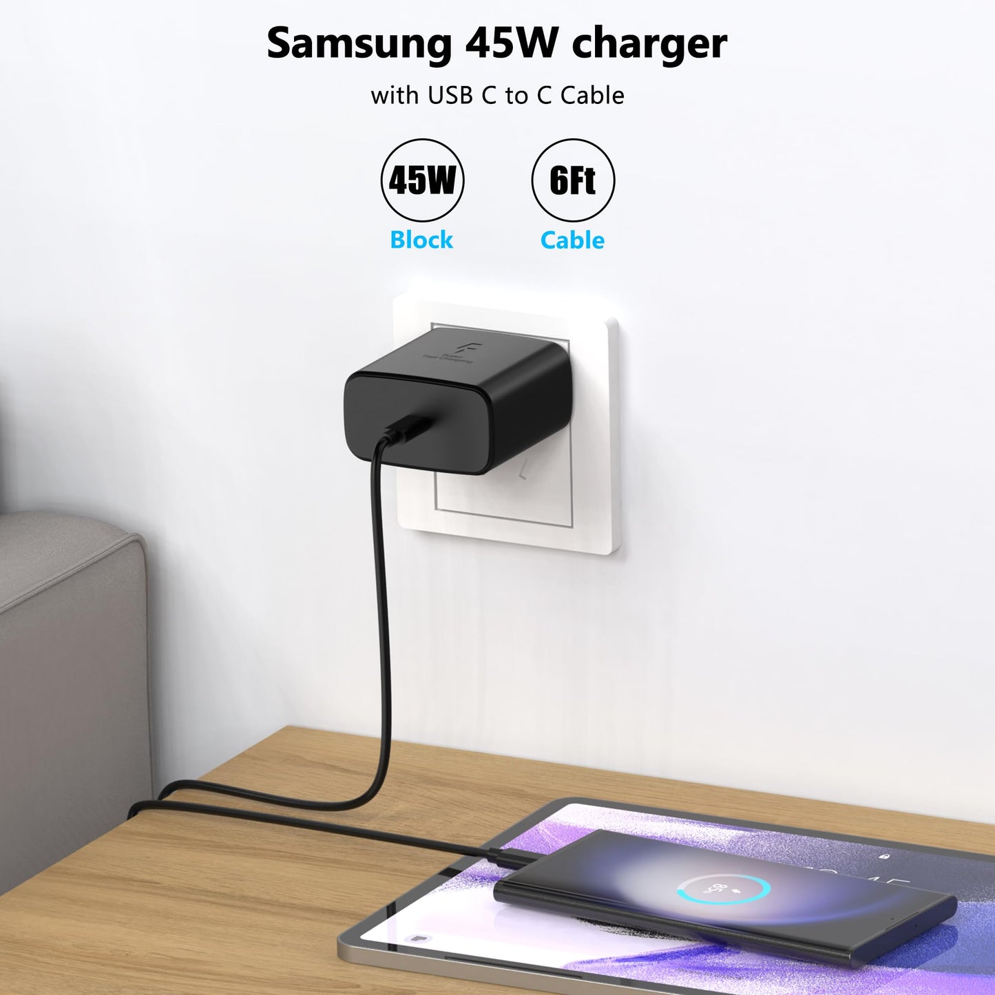 ULIJZSRI 45W USB C Super Fast Charging Compatible with Samsung Galaxy S25,S25 Ultra,S24,S23,S22,A54,Z Fold/Flip 6,5,4,Galaxy Tab S10,S9,S8,Galaxy