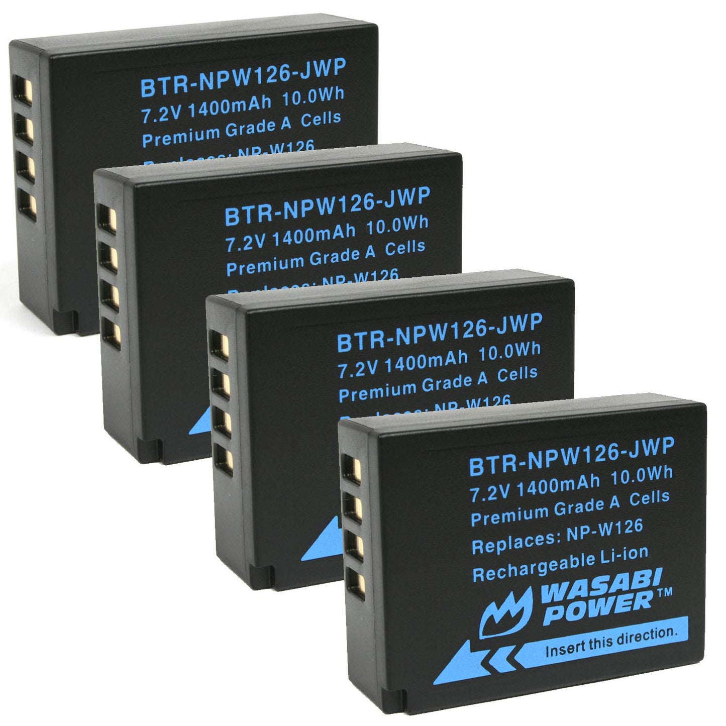 Wasabi Power Battery (4-Pack) for Fujifilm NP-W126 & FinePix HS33EXR, HS50EXR, X-T100, X-T200, X100F, X100V, X-A10, X-E2S, X-E3, X-E4, X-Pro2, X-Pro3