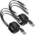 Coiled Multi Charging Cable 3A, 2Pack Retractable Lightning Cable, Multi Charger Cable 4Ft for Car, Retractable Car Charger with IP/Type C/Micro Ports