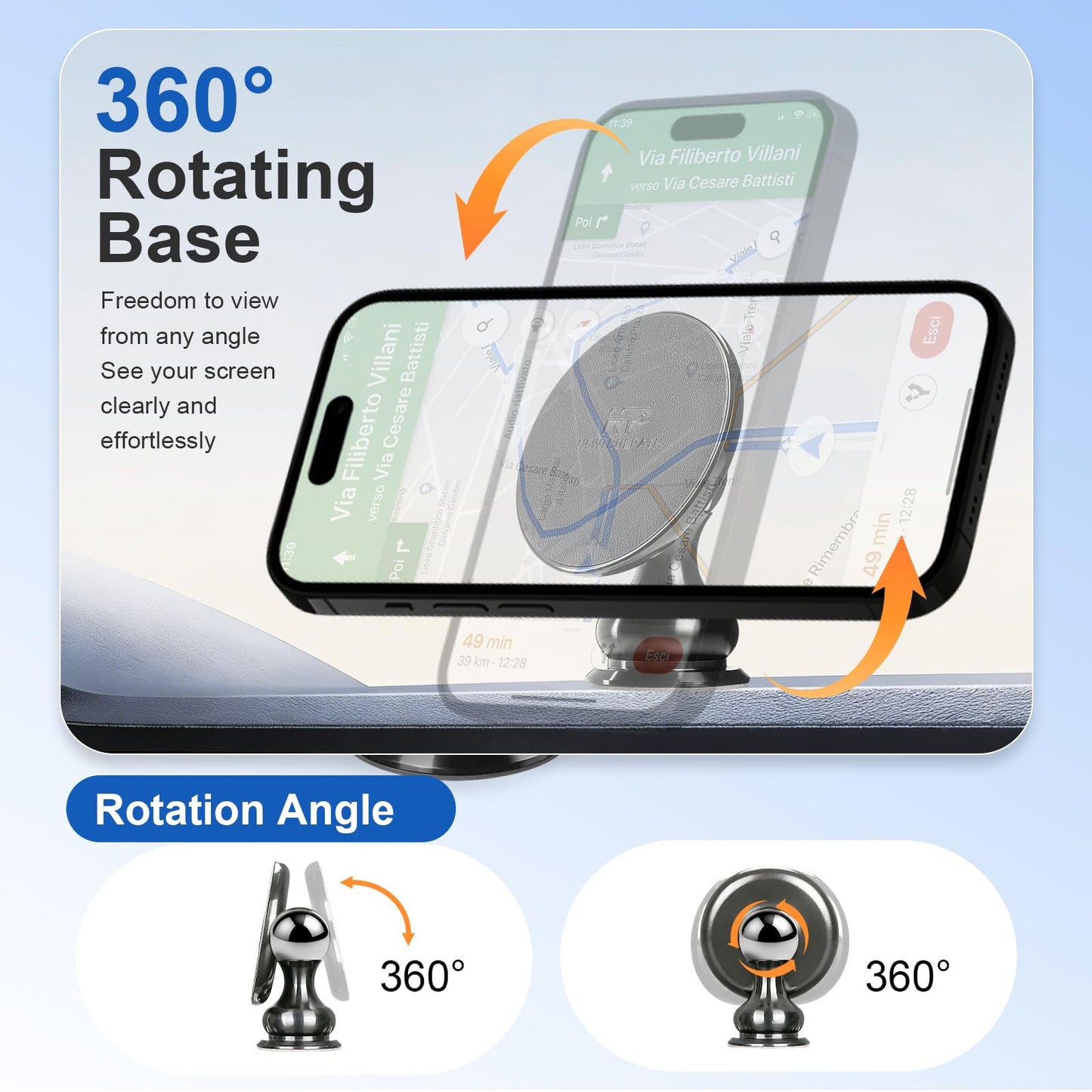 New True Path Ultra-Strong Magnetic Phone Holder for Car Dashboard MagSafe 360° Rotation Aluminum Alloy Metal Car Mount Compatible with iPhone 17 Pro