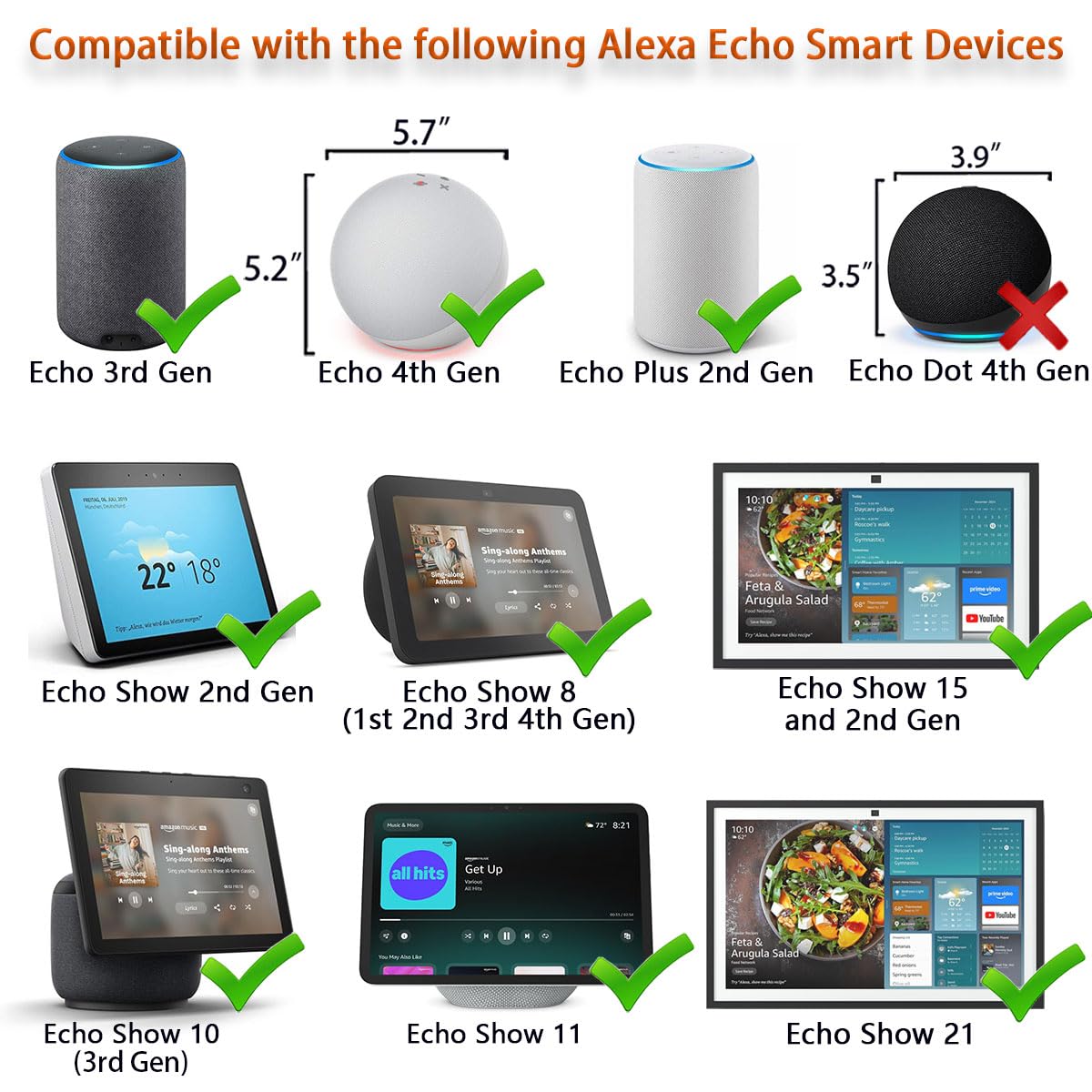 30W Power Cord Replacement for Echo Show 8 (1st 2nd 3rd 4th Gen), Show 10 (3rd Gen), Show 11/15/21, Echo 3rd 4th Generation Power Adapter, Alexa Wall…