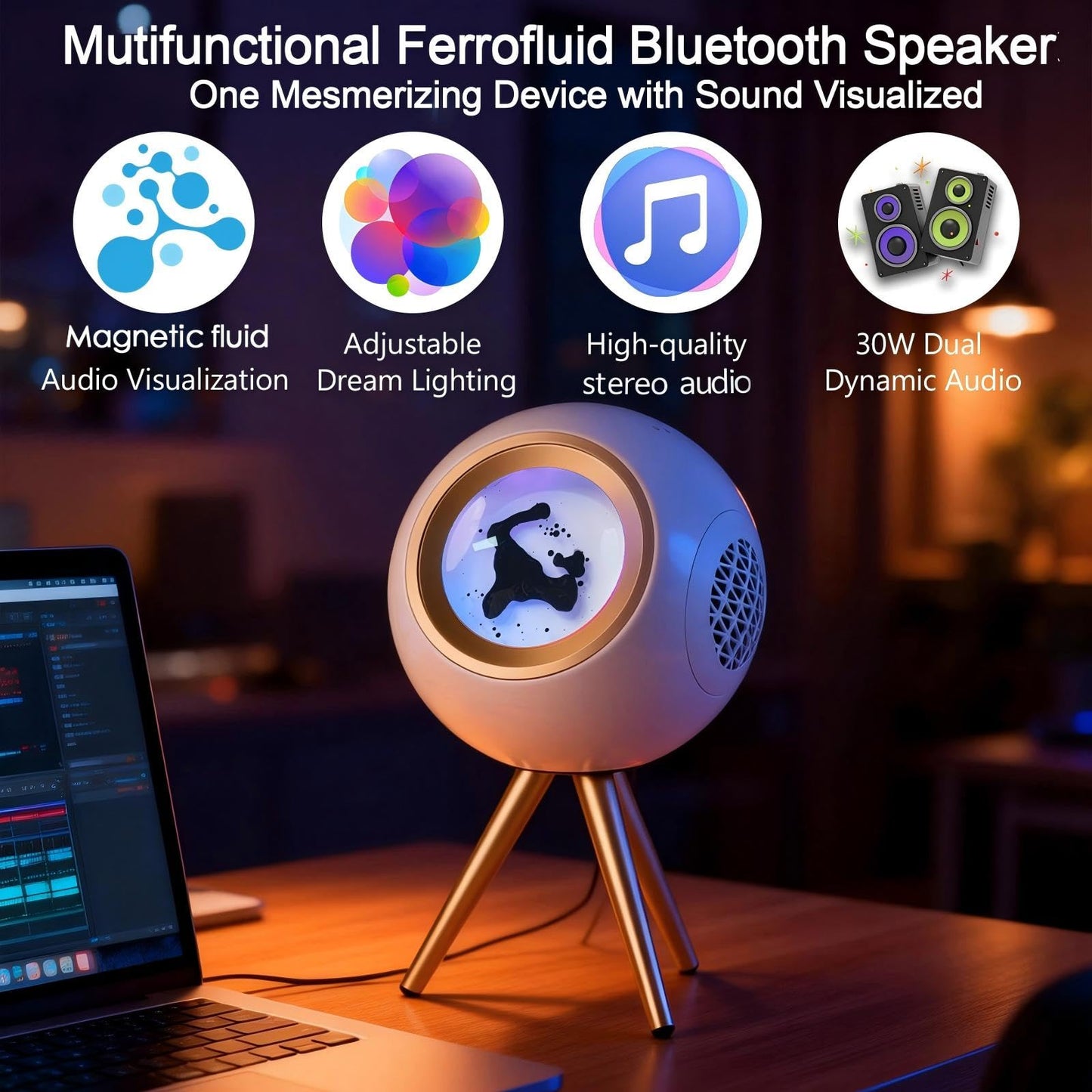 Zhmmmlgj Ferrofluid Speaker,Ferrofluid Audio Visualizer Bluetooth Speaker Enhanced Bass&Crisp Highs,Dual Stereo Channel, TWS paired,Vibrant Ambient