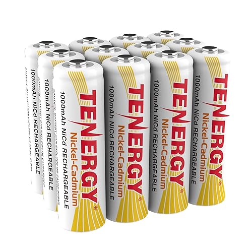 Tenergy AA Rechargeable Battery NiCd 1000mAh 1.2V Battery Pack for Solar Lights, Garden Lights, 12 Pack