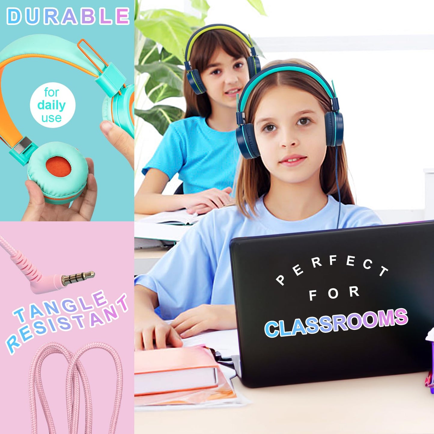 CN-Outlet 10 Pack Classroom Headphones Bulk for K-12 School Kids, Class Set Headphones for Students Teens Library Computer Testing Centers (Mixed…