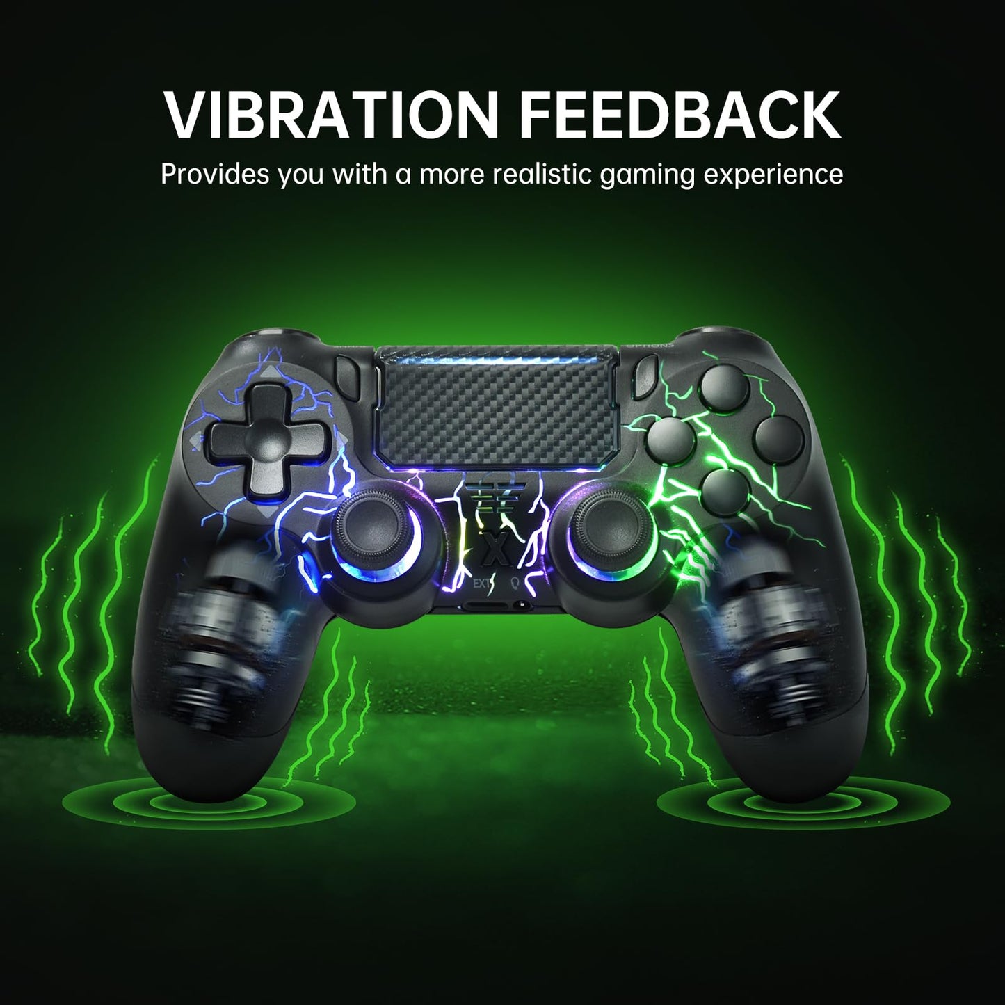 mone Wireless Controller for PS4/PS4 Pro/PS4 Slim & PC - Black Lightning Pattern RGB Illumination, Hall Effect Joystick, Dual Vibration, 6 - Axis