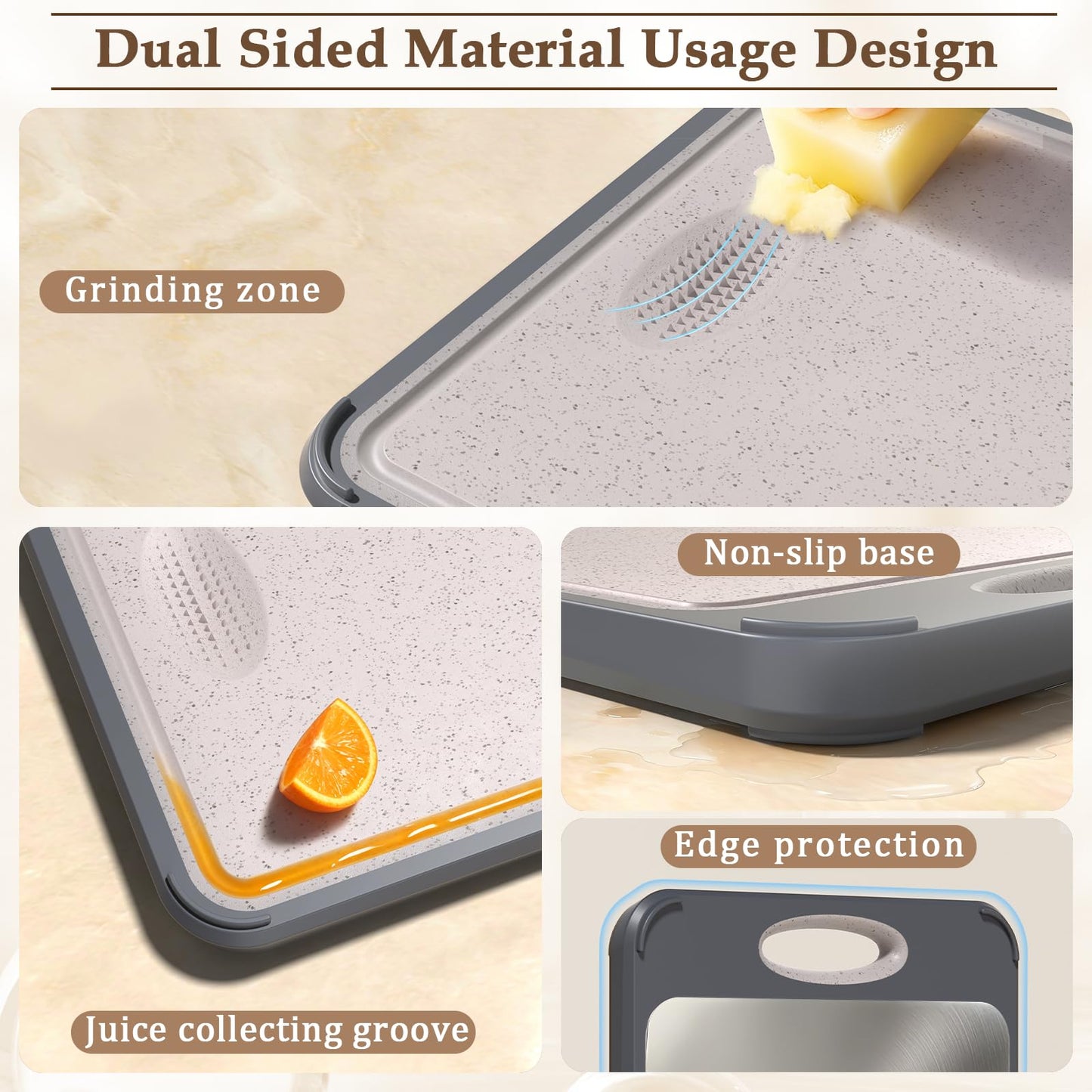 GUANCI Cutting Board for Kitchen, Stainless Steel Cutting Board Double Sided for Chopping Meat/Vegetables, Stainless Steel/Wheat Straw PP, Kitchen…