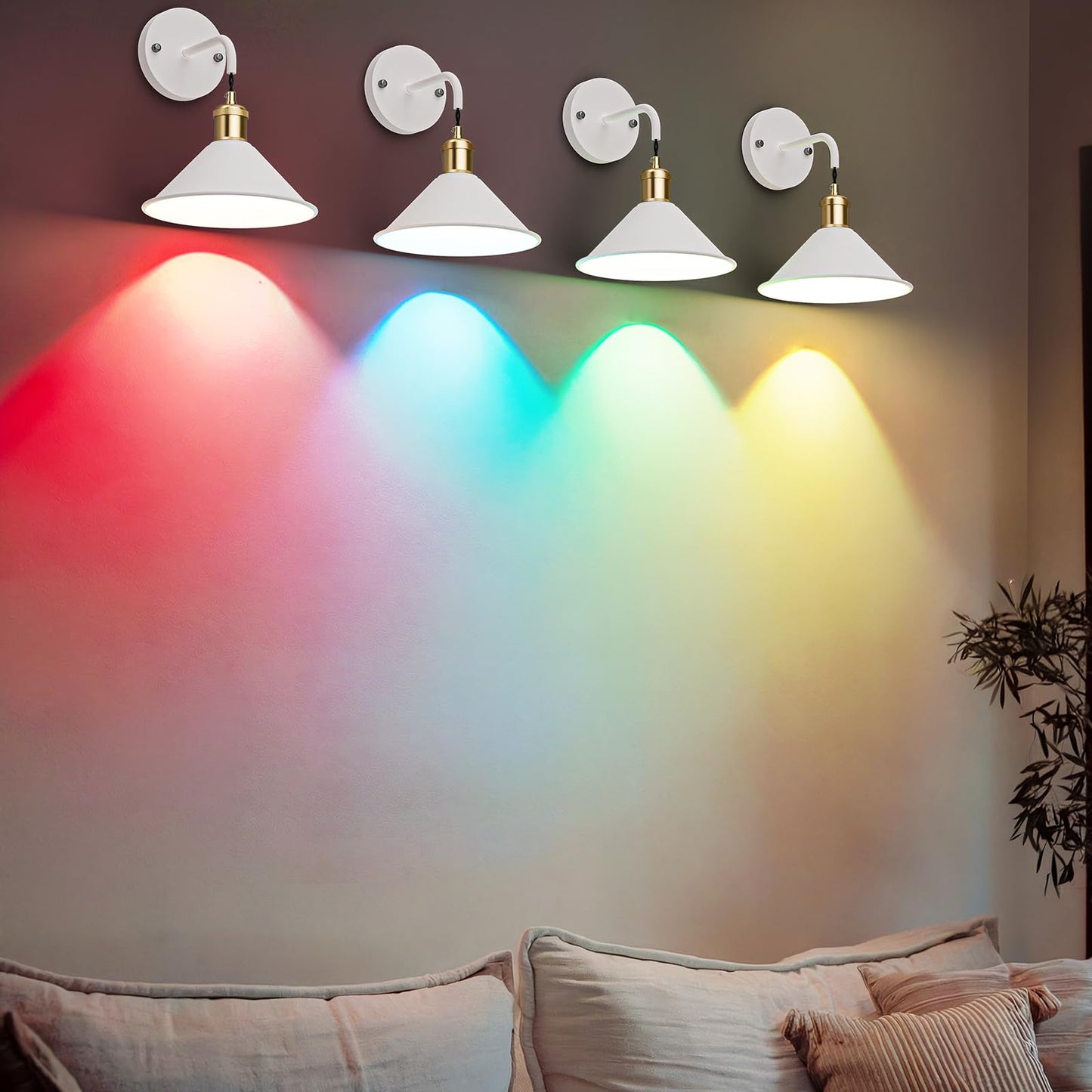 Eclipterra Battery Operated Wall Sconce Set of 2, Dimmable Wireless RGB Wall Sconce Decor with Remote Indoor Cordless Wall Lamp Lighting for Bedroom
