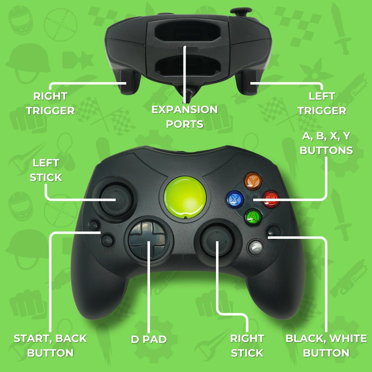 Old Skool compatible with Xbox Controller S-Type Wired Game Pad - Black