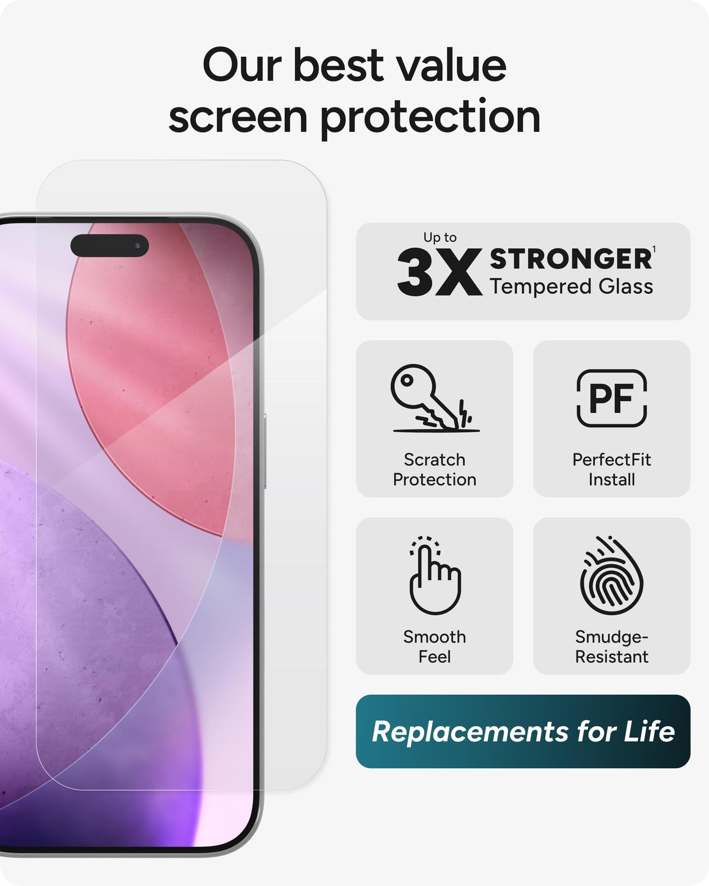 ZAGG Glass+ Screen Protector for iPhone 17 Pro - 3X Stronger, Impact & Shatter Protection, Scratch & Smudge-Resistant iPhone Tempered Glass