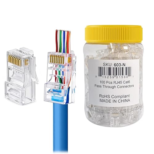 Cmple - RJ45 Plug Connectors Cat6 Ethernet Cable Pass-Through Connector Category 6 8P8C UTP Wire Internet Network LAN Modular Plugs in Jar - Pack