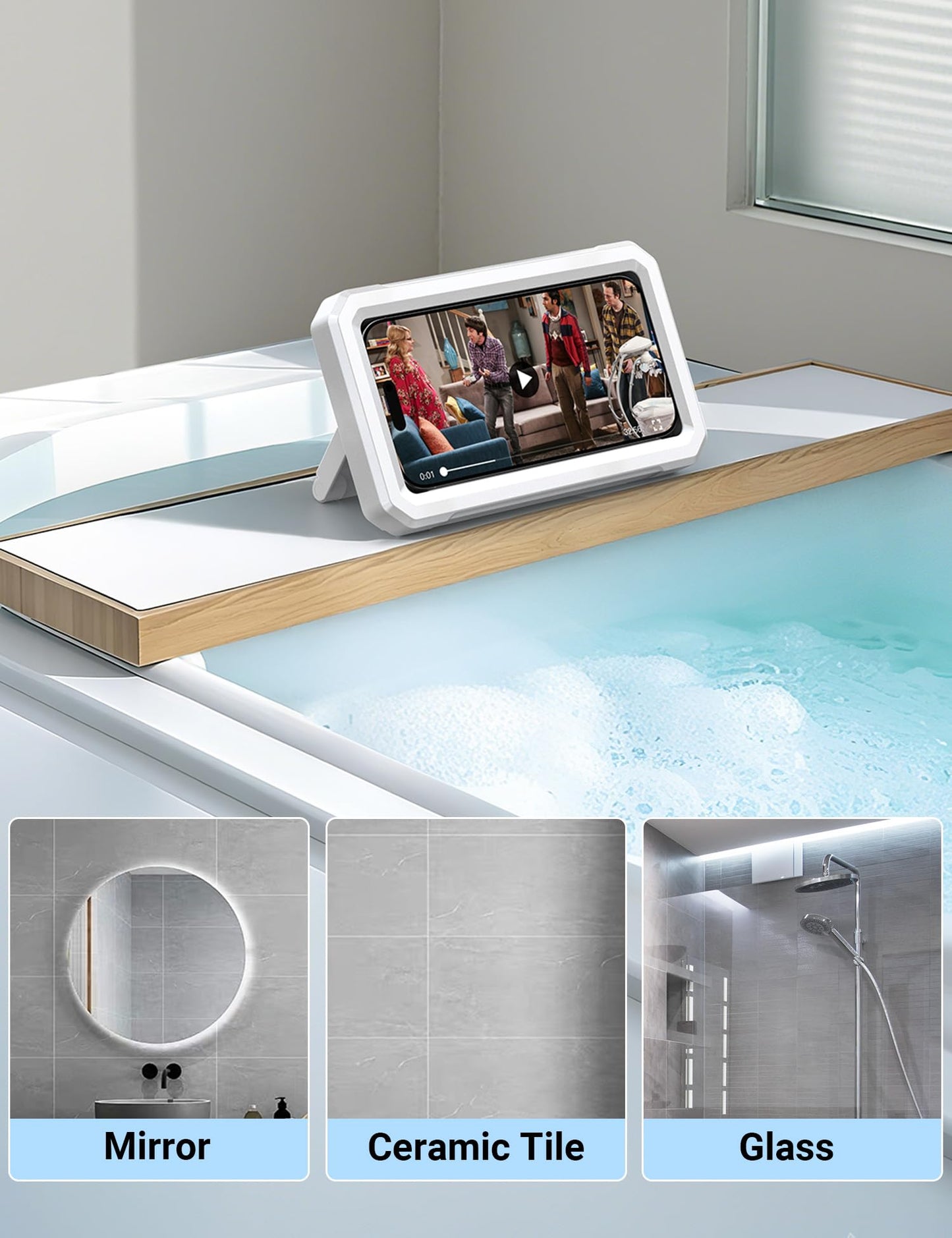 Coolpow Shower Phone Holder Waterproof?480°Rotatable? Retractable Adjustable Shower Phone Case Shower Bathroom Wall Phone Mount Stand Water Proof Anti