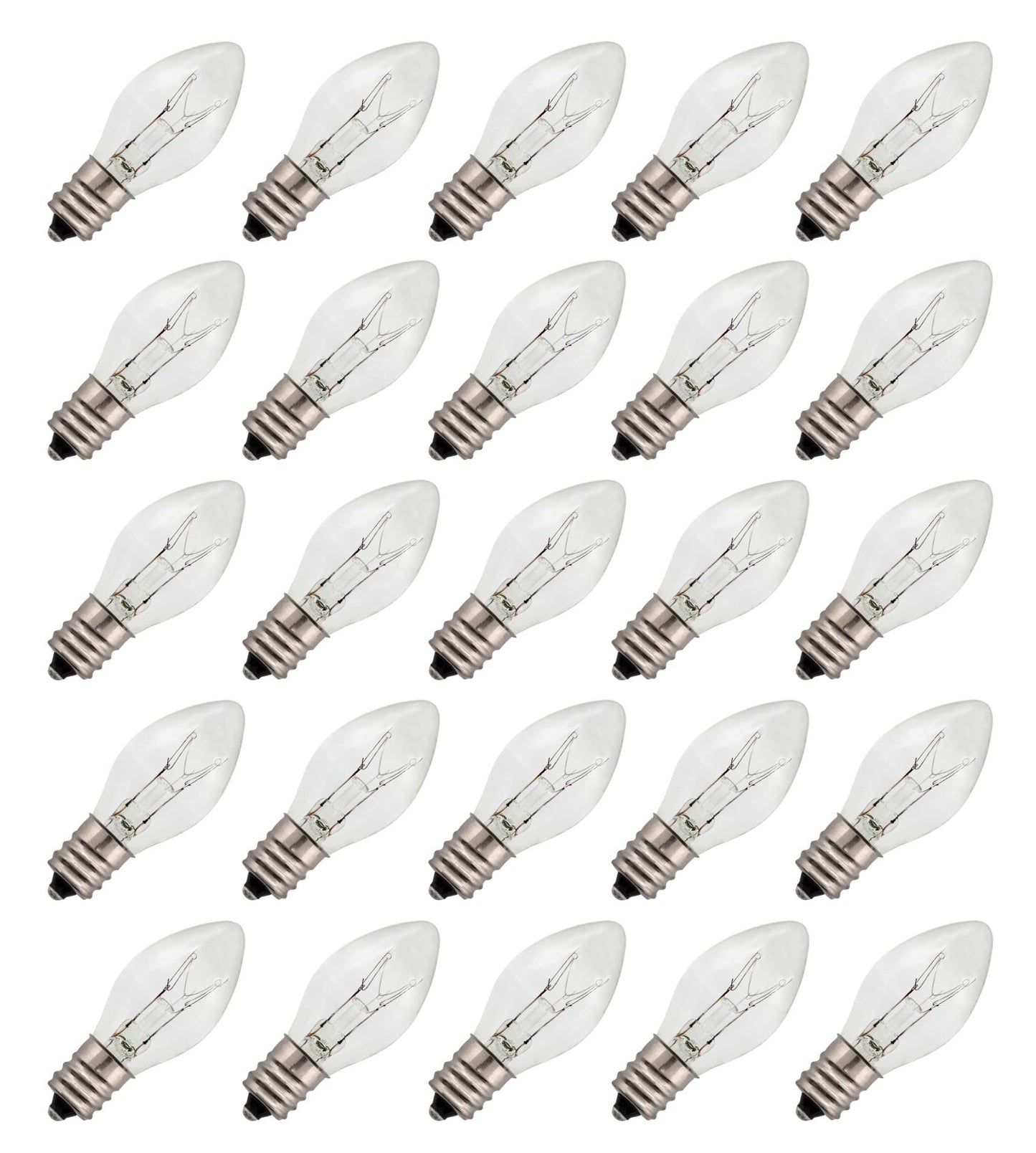 Creative Hobbies 7 Watt, 130V C7 Night Light, 40 Lumens, Long Life, Clear, E12 Candelabra Base, C7 Replacement Bulbs, Incandescent Light Bulb | 25