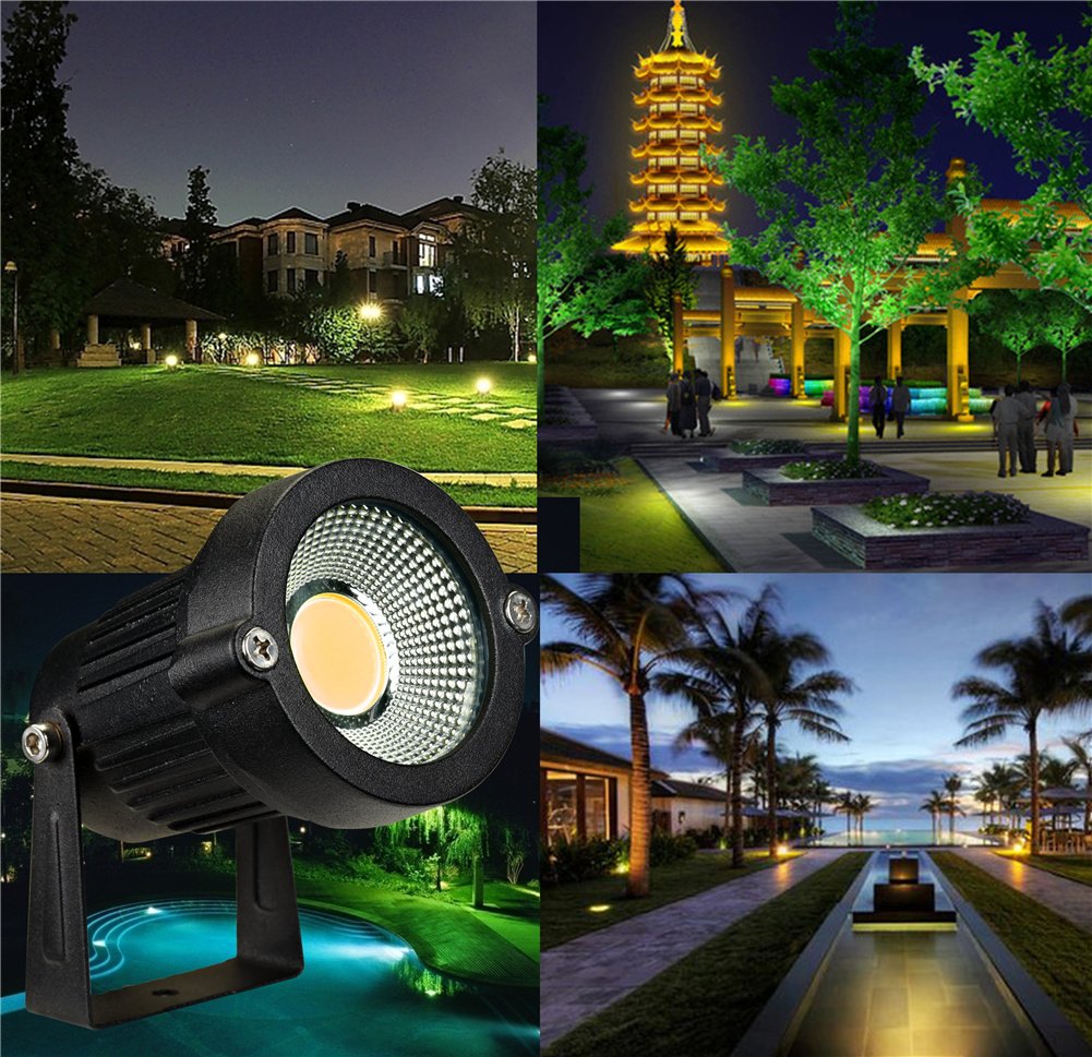 Z Outdoor Landscape LED Lighting 5W Waterproof Graden Lights COB Led Spotlights with Spiked Stand for Lawn Decorative Lamp US 3- Plug 3500K Warm White