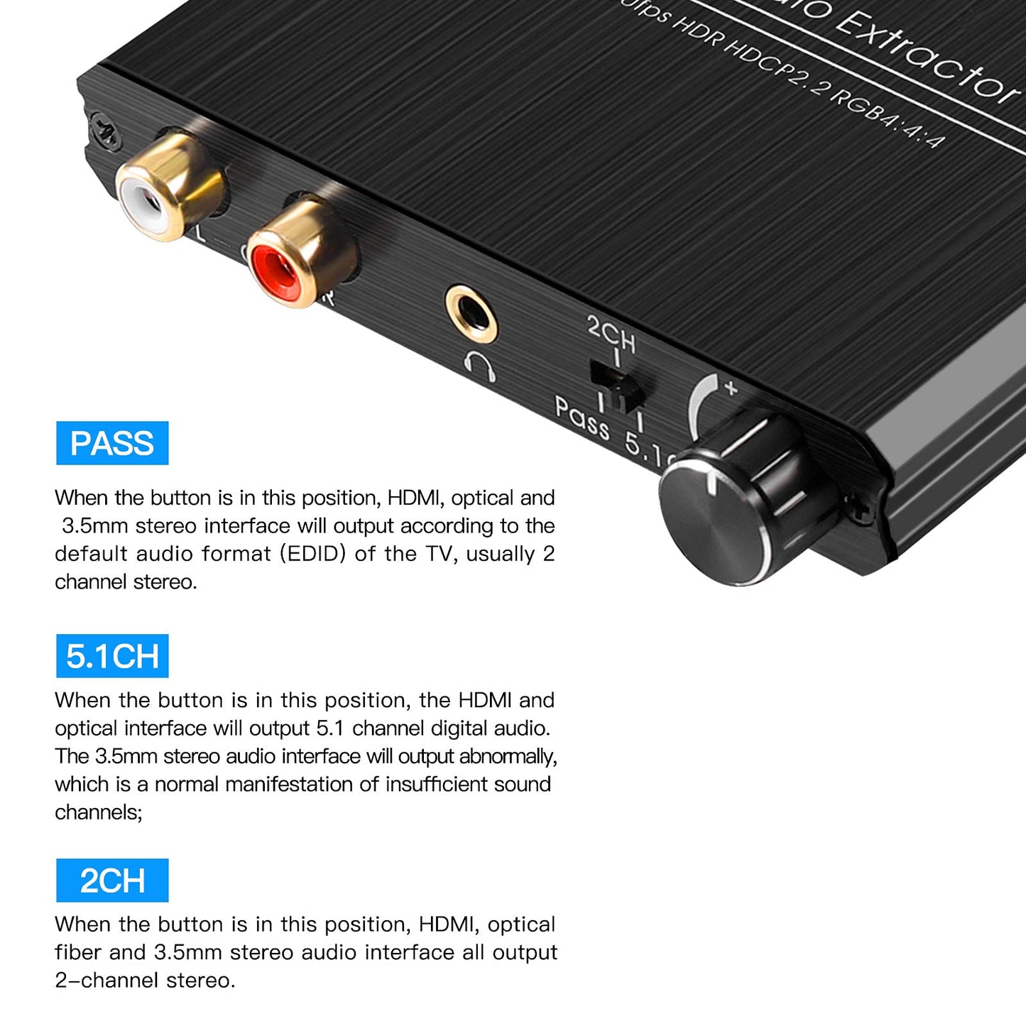 KLEAWARTE HDMI Audio Extractor Adapter HDMI to Optical SPDIF 3.5mm Stereo L/R Audio Converter Volume Control
