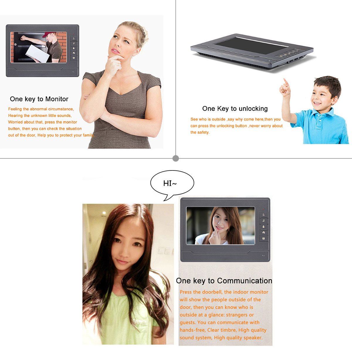 AMOCAM Video Intercom System, Wired 7 Inches Monitor Video doorphone Doorbell System,Video Door Phone HD Camera Kits Support Unlock, Monitoring