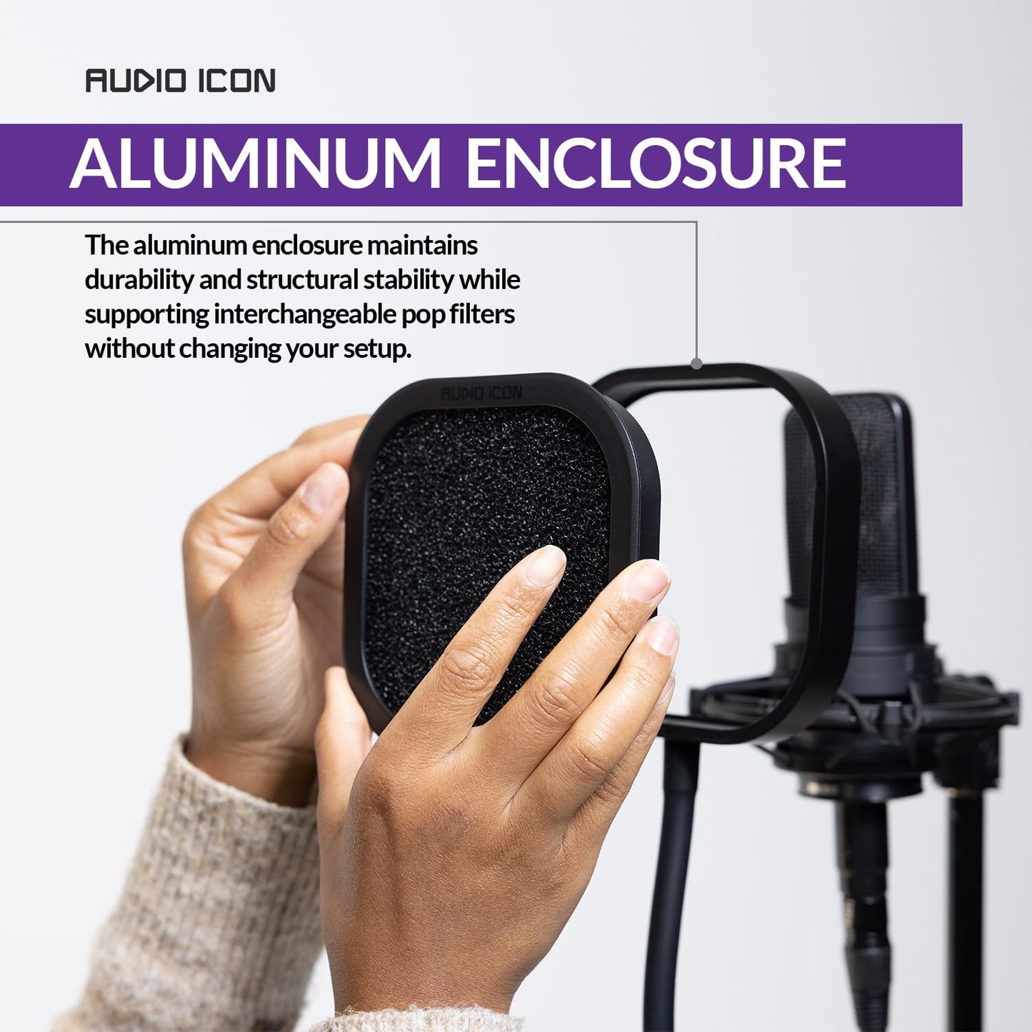 Flex Pro Interchangeable Microphone Pop Filter | Aluminum Gooseneck Mic Shield | Dual-Layer Metal, Mesh & Acoustic Foam WindScreen Mic for Studio