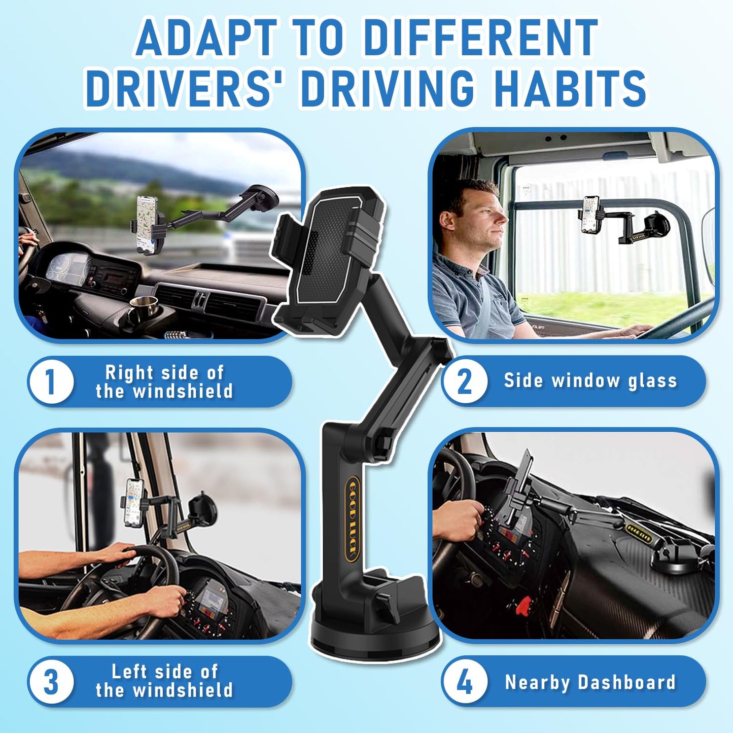 WUITIN Truck Phone Holder Mount,Car Phone Holder,Dashboard Windshield Phone Holder 16.9 inch Long Arm,Super Suction Cup Compatible with Pickup
