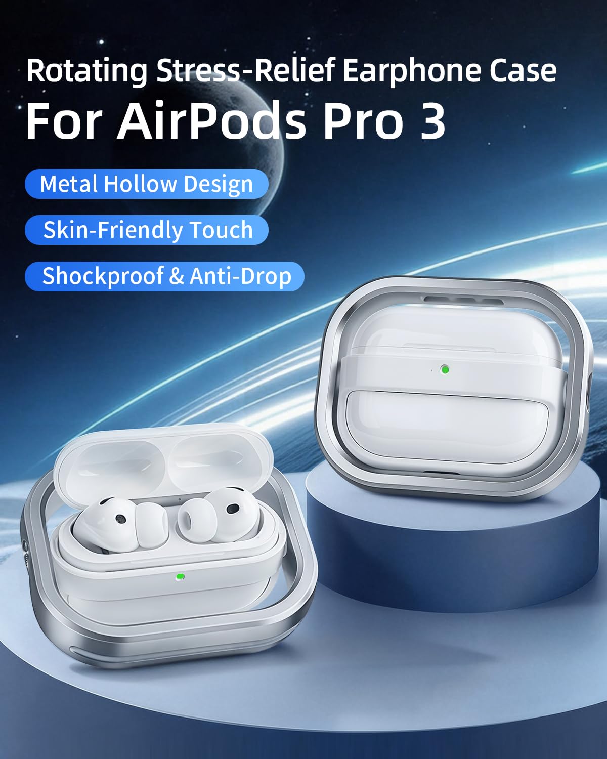WISSJA for AirPods Pro 3 Case, All-Metal Rotating Case, Aluminum Alloy Fidget Stress-Relief Protective Cover, 360° Fingertip Rotation, Hollow-Out Heat