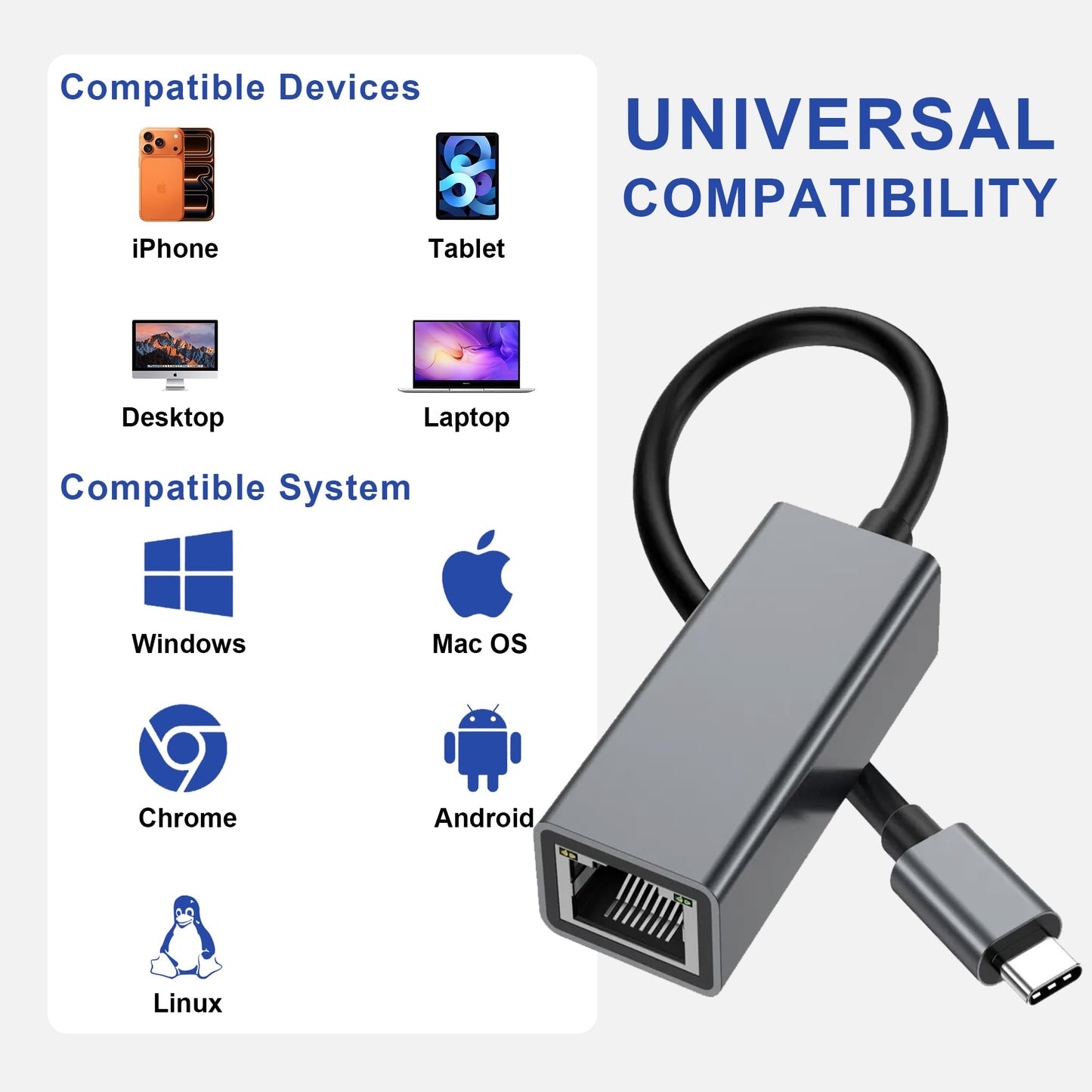 HOYAWU USB C to Ethernet Adapter, Portable 1Gbps USB C to RJ45, Plug and Play, Ethernet Adapter Compatible with MacBook Pro/Air, iPad Pro, iPhone 17