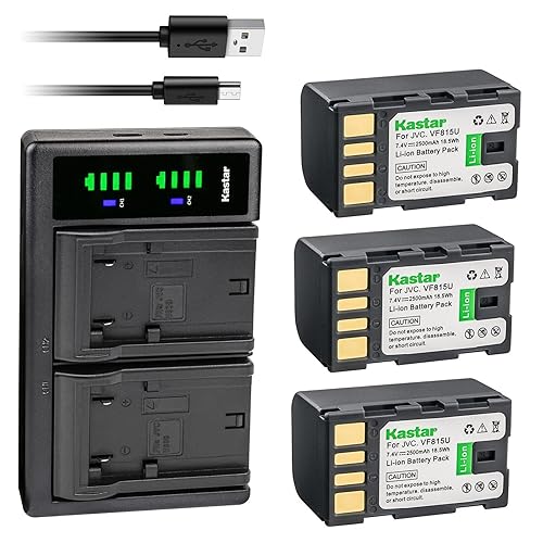 Kastar 3-Pack Battery and LTD2 USB Charger Replacement for JVC GZ-HD320BUS GY-HM70 GY-HM100 GY-HM100U GY-HM150 GY-HM170U GY-HM180 GY-HM360 GZ-HM1