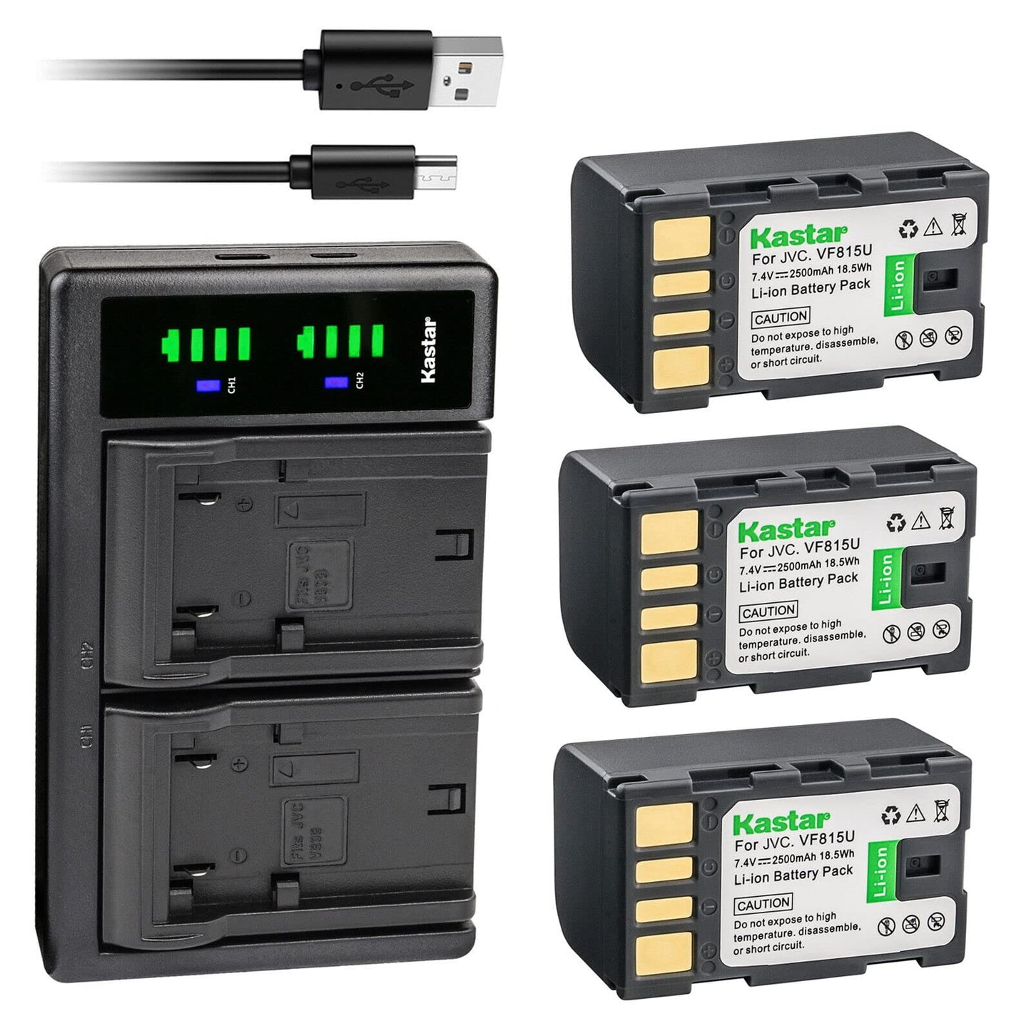 Kastar 3-Pack Battery and LTD2 USB Charger Replacement for JVC GZ-HD320BUS GY-HM70 GY-HM100 GY-HM100U GY-HM150 GY-HM170U GY-HM180 GY-HM360 GZ-HM1