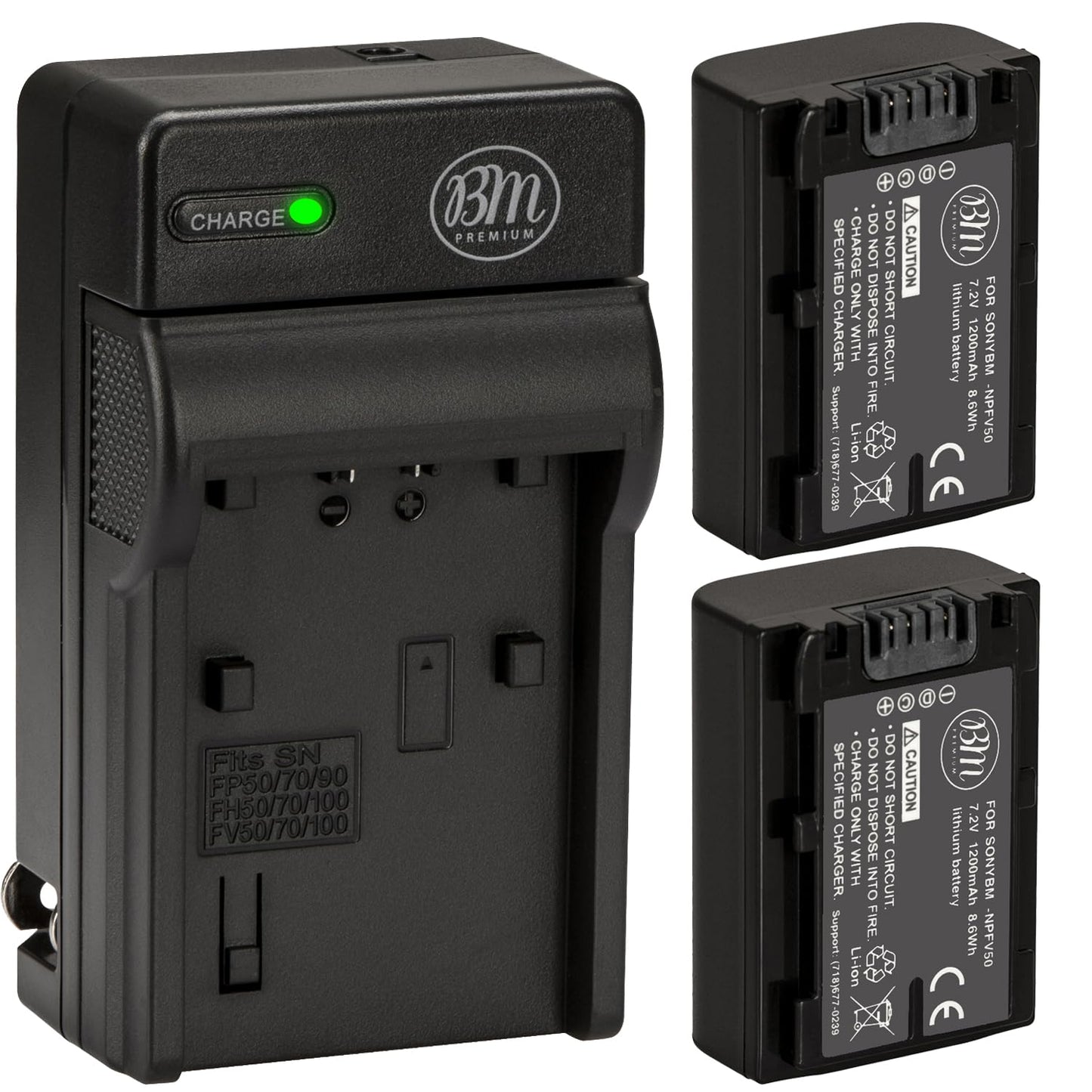 BM Premium Pack of 2 NP-FV50 Batteries and Battery Charger for Sony FDR-AX53, HDR-CX675/B, HDR-CX455/B, HDR-CX330, HDR-CX380, HDR-CX430V, HDR-CX900
