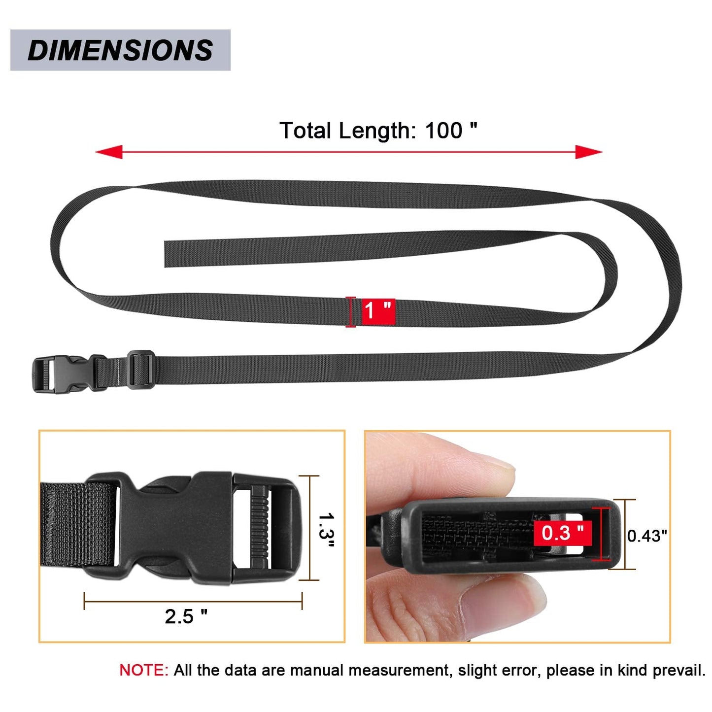 MAGARROW Packing Straps with Buckle – 4 Pack Adjustable 1-Inch Wide Belt, 40"–60" Length, Durable Luggage Straps for Travel (Black)