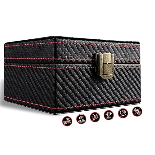 FOXNSK Faraday Box for Car Keys, Leather Signal Blocker Box for Keyless Entry RFID Anti-Theft Fob Phones Cards