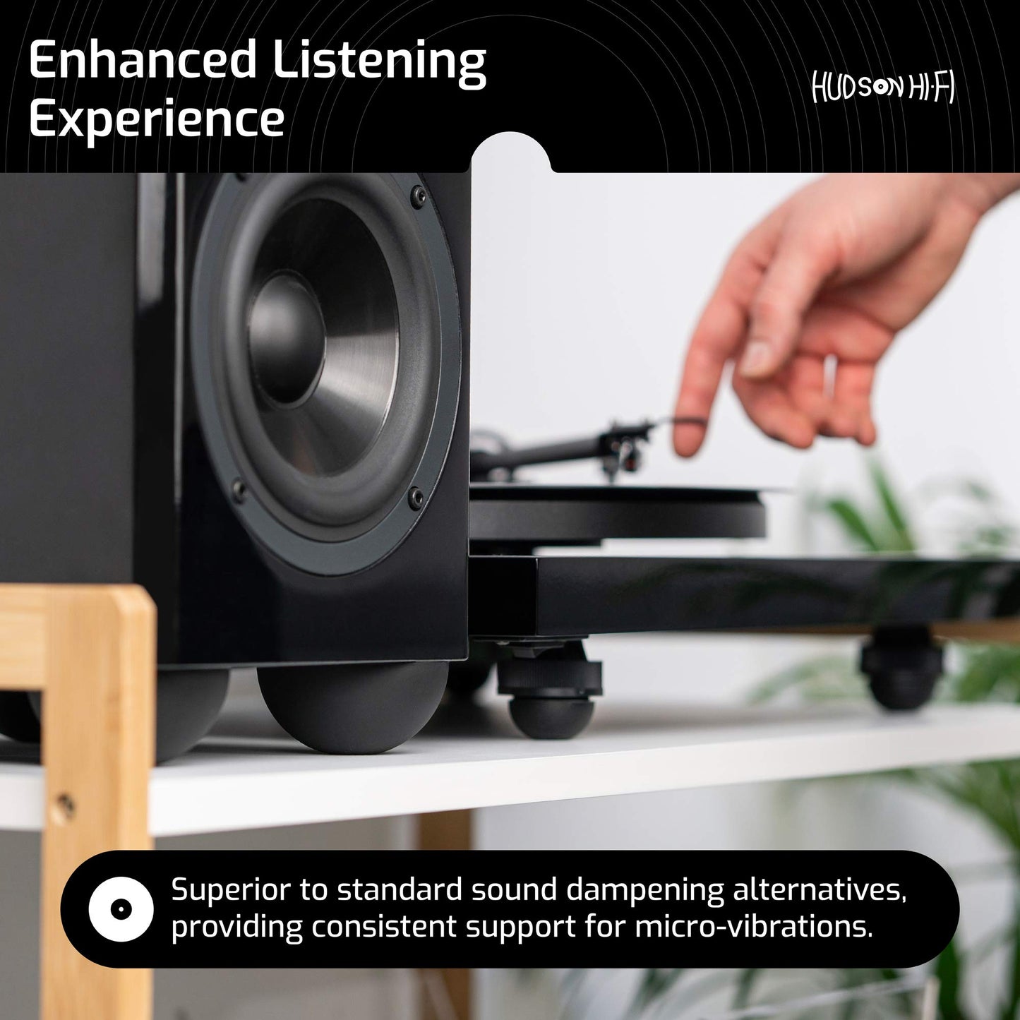 Hudson Hi-Fi Speaker Isolation Feet (8-Pack, 2.5") - Adhesive Silicone Anti-Vibration Pads for Speakers, Turntables, Subwoofers & Amplifiers, Supports