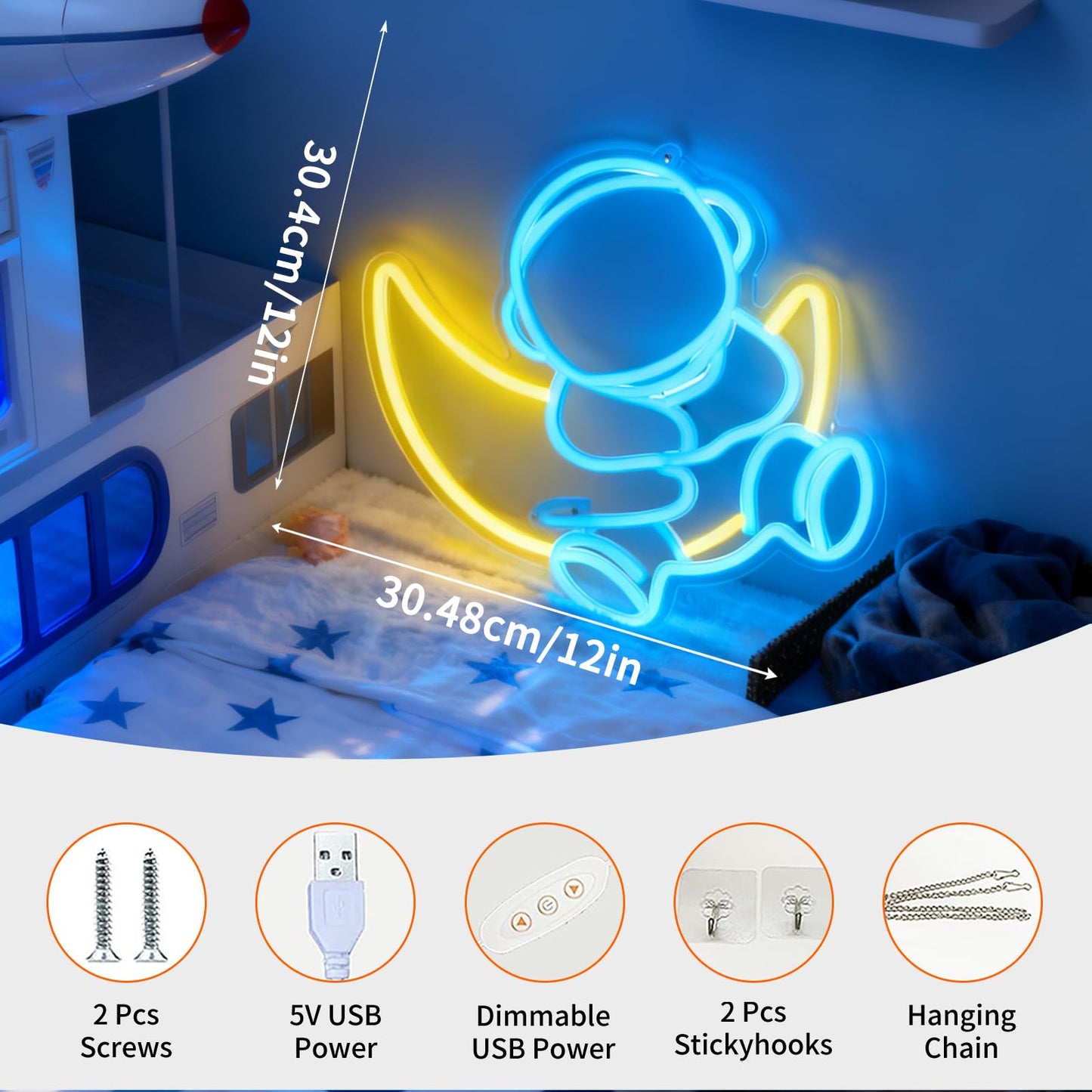 Astronaut Neon Sign, Space Theme Cute Astronaut Accent USB Powered Decorative Neon Light for Home Bedroom Living Room Wall Table Decor Light Up Sign