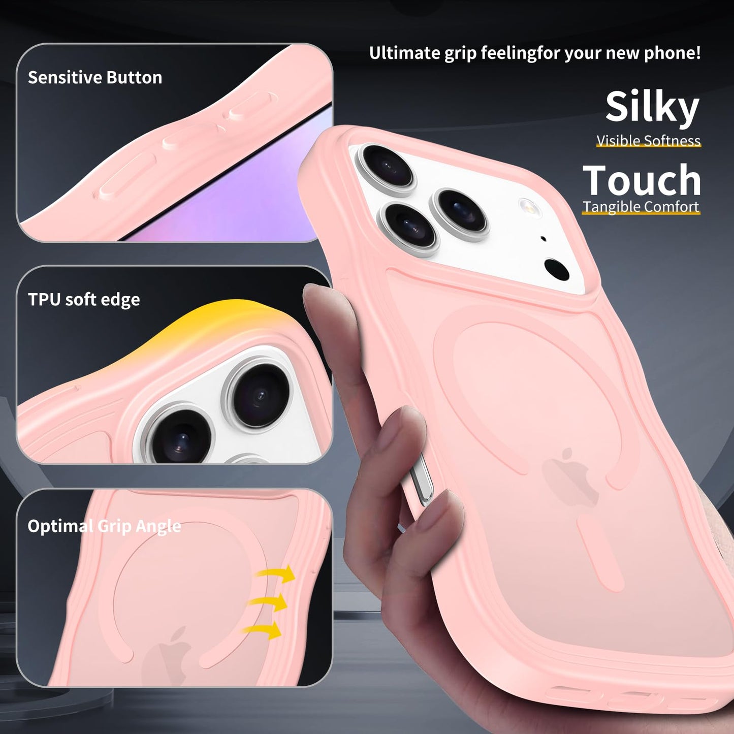 iYavvort Magnetic for iPhone 17 Pro Case, (Compatible with Magsafe) Curly Wavy Frame Hard Translucent Matte Clear Back Cover for Women Men TPU Bumper