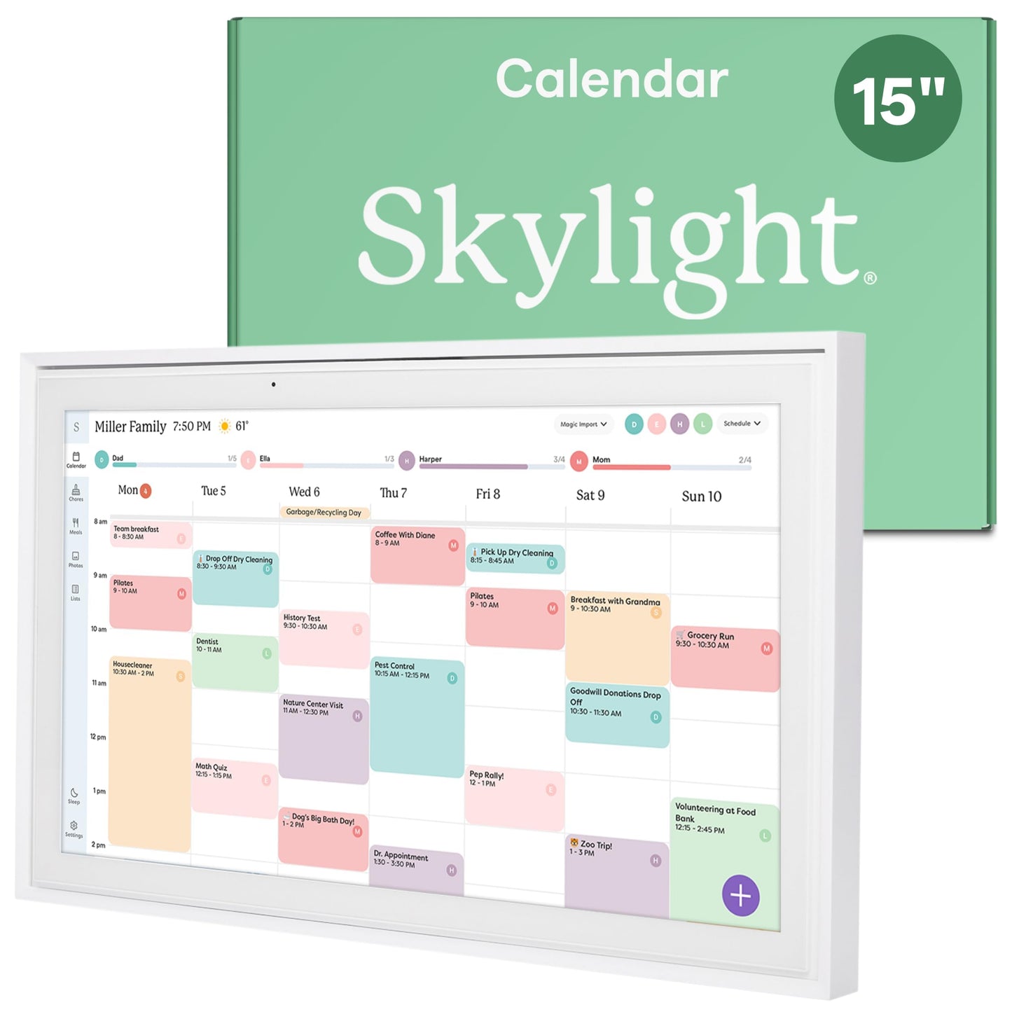 Skylight Calendar: 15-inch Wall Planner Digital Calendar & Chore Chart, Smart Touchscreen Interactive Display for Family Schedules - Wall Mount