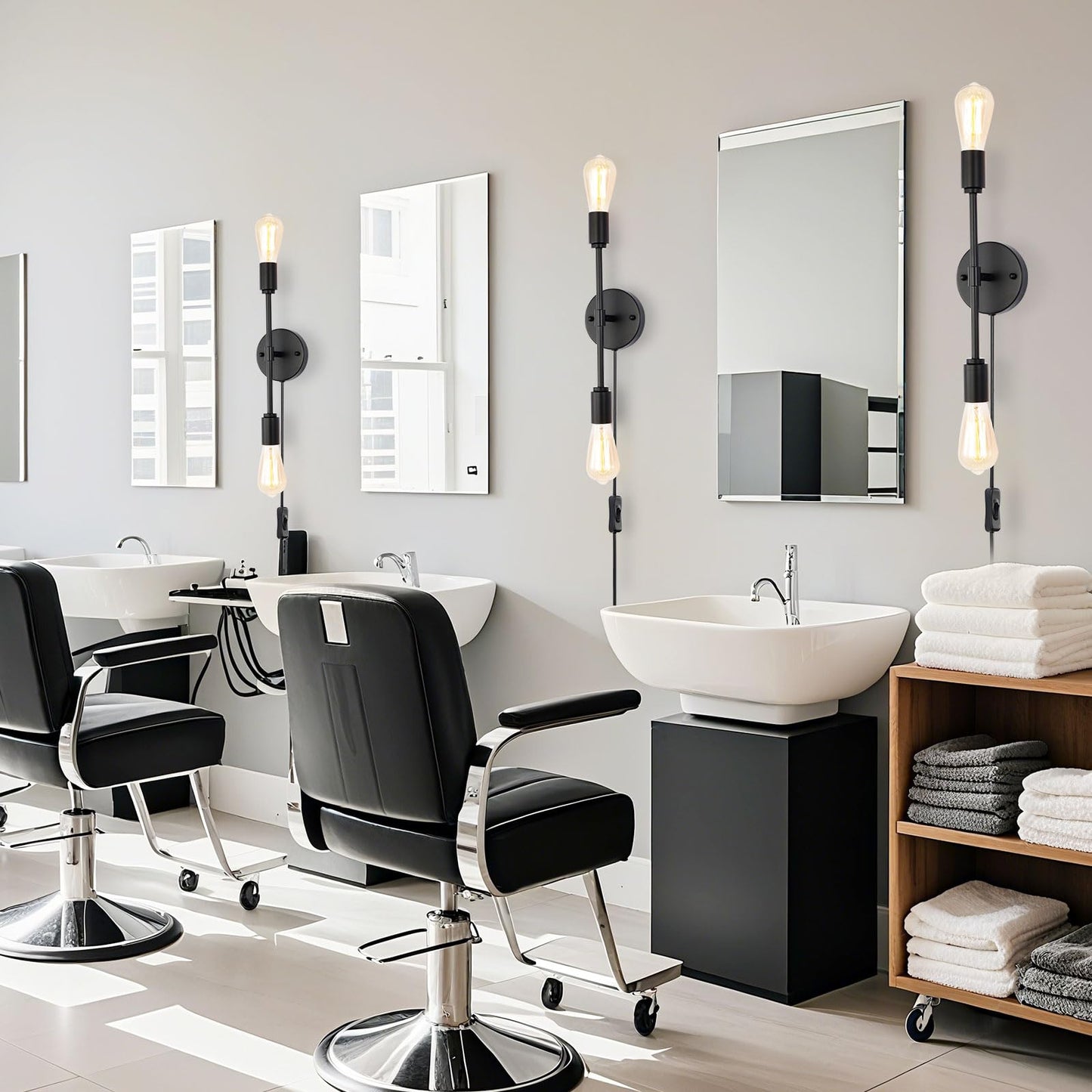 BANGANMA 2-Light Black Bathroom Vanity Light Fixtures?Modern Industrial Wall Light Fixtures with On/Off Switch Cord, Plug in Wall Sconce Set of Two