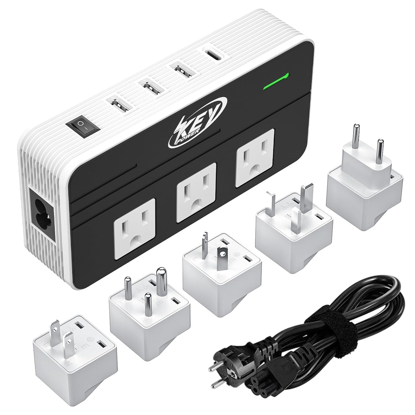 Key Power 230-Watt Step Down 220V to 110V Voltage Converter & International Travel Adapter/Power Converter with USB-C Port 18W - [Use for USA…
