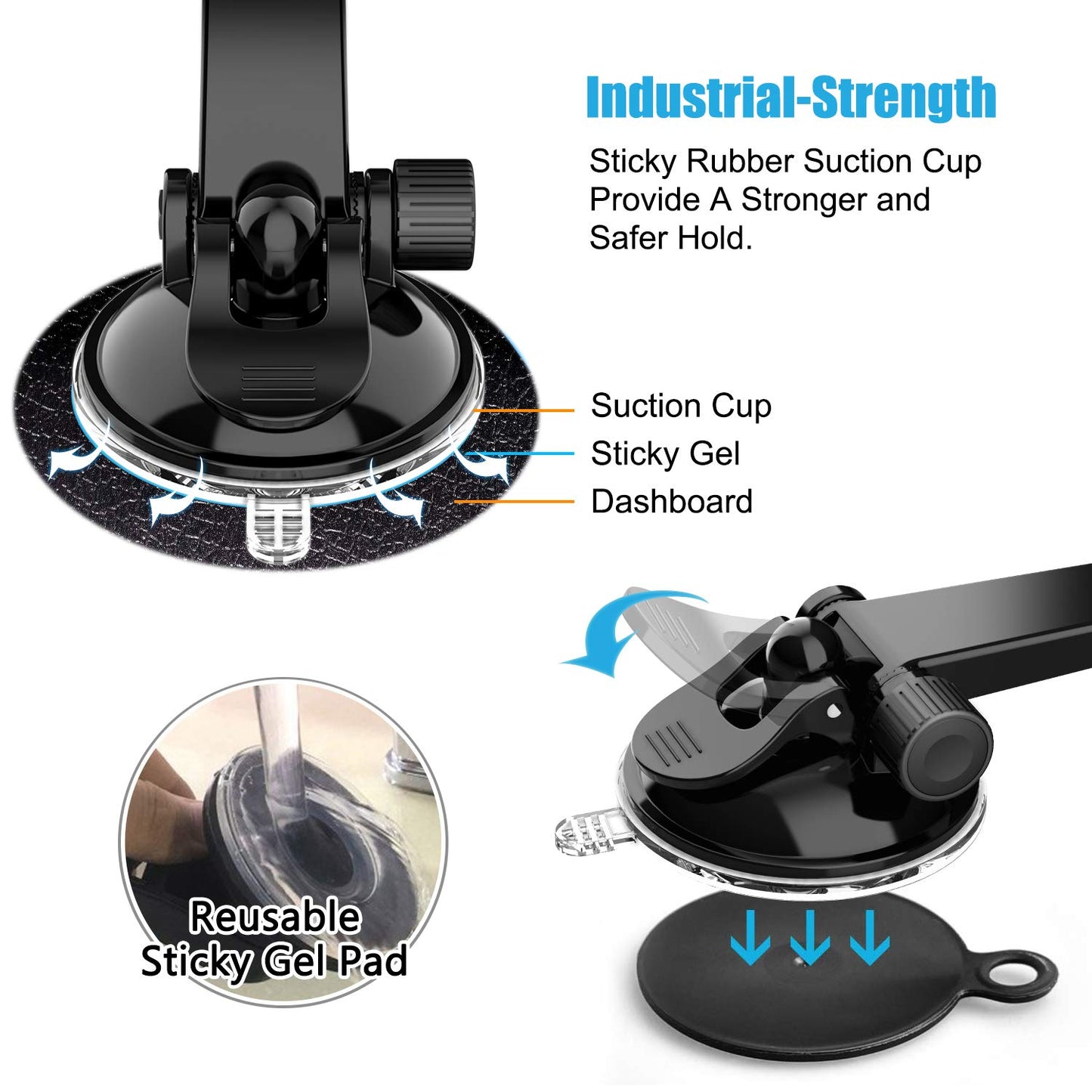 Universal Dashboard Curved Phone Car Suction Cup Mount Holder by Wixgear 360 Degree Rotation Compatible with iPhone 13 Pro Max, 12 Pro, Galaxy S21