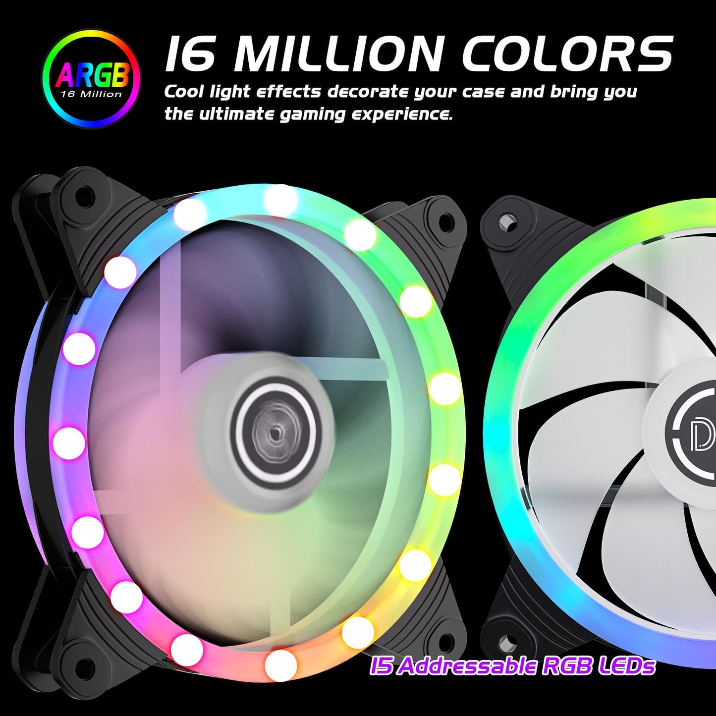 DS Computer Case Cooling Fan for PC Cases, 120MM LED RGB Fan Compatible with ASUS Aura Sync or MSI Mystic Controlfor for Water Cooler System or