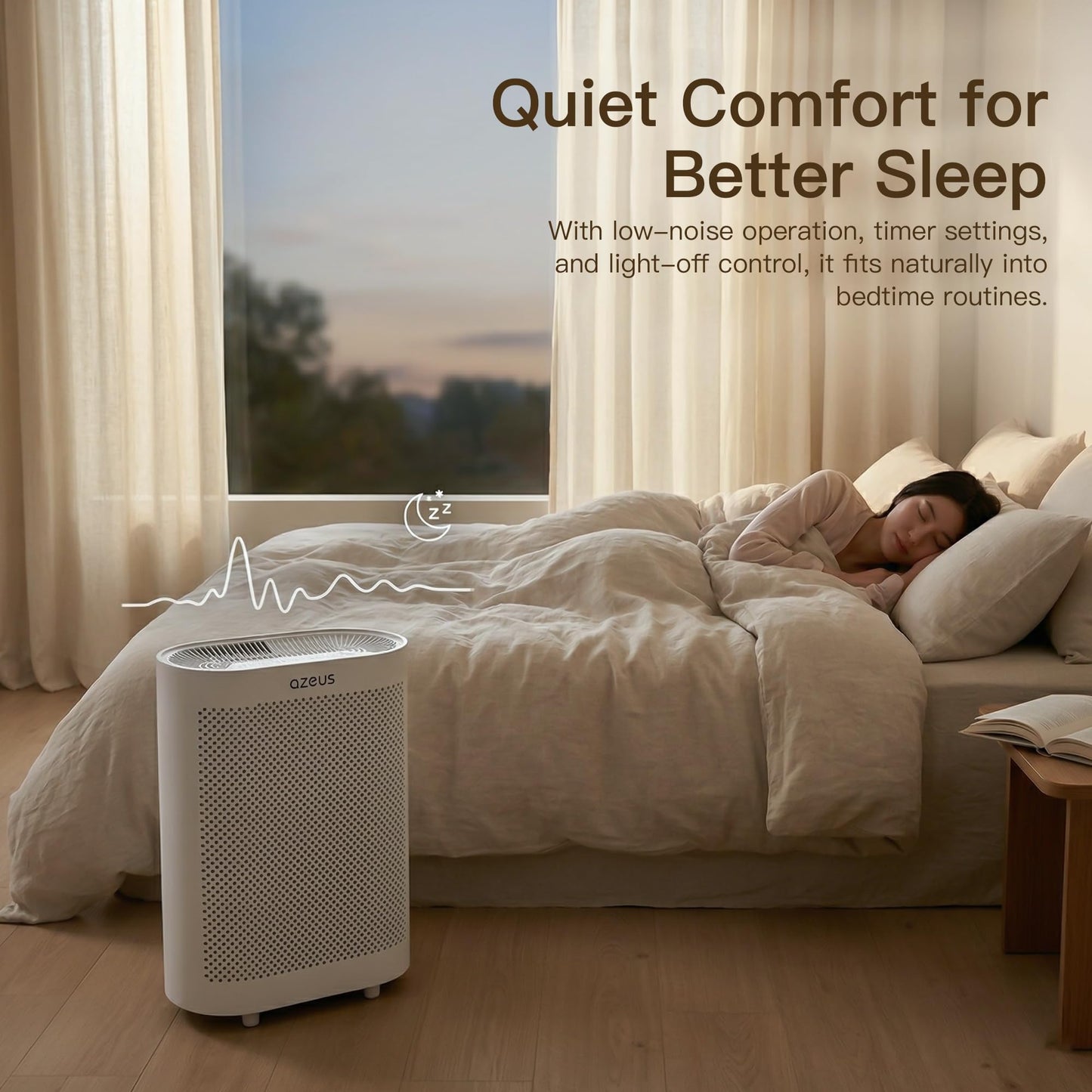 AZEUS GL-FS32 Air Purifier for Large Rooms up to 1076 Ft², H13 True HEPA Filter, Smart WiFi, Auto Mode, Ultra Quiet for Bedroom, Smoke, Dust and Pet