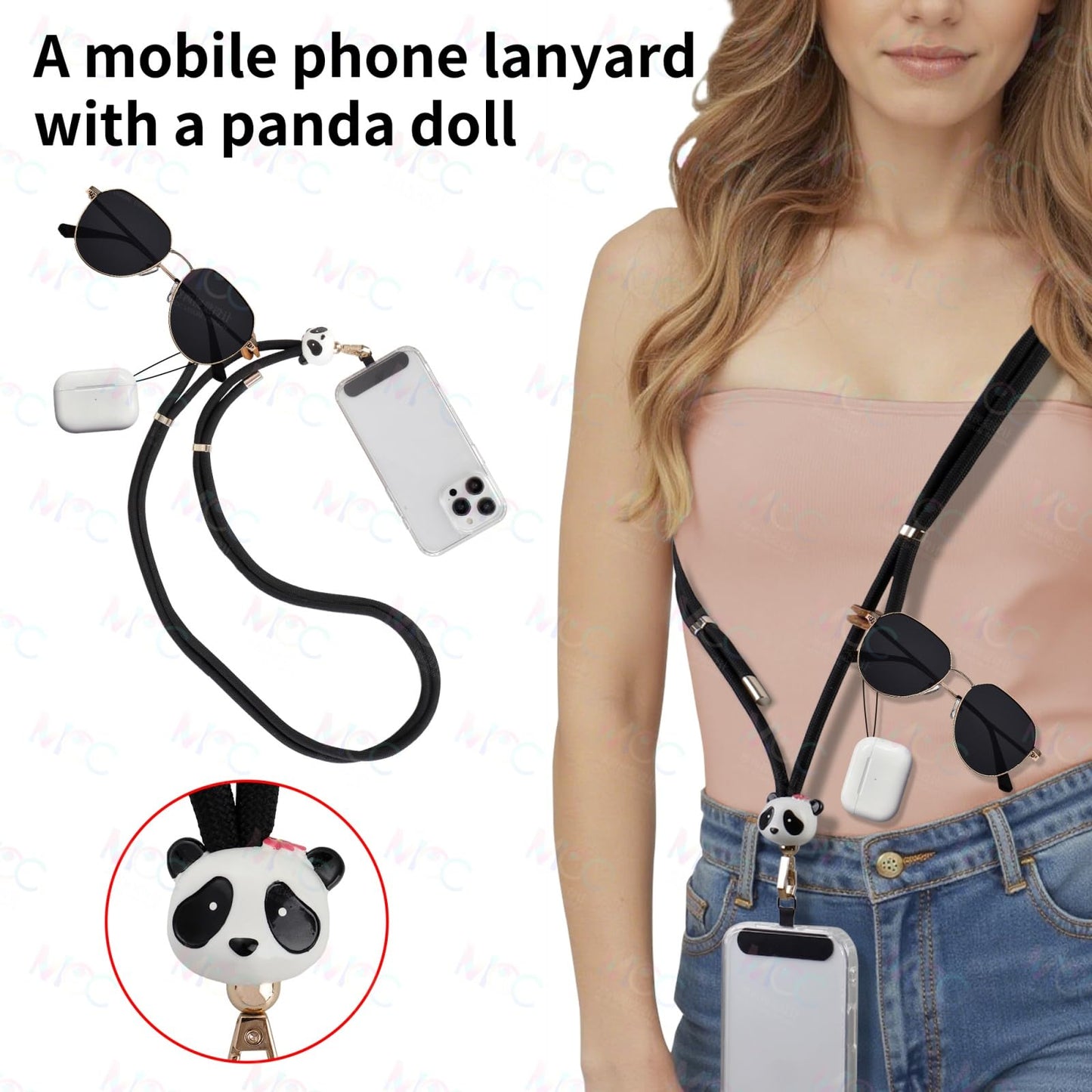 Yuxitonda Phone lanyard, phone lanyard with panda charm, phone crossbody strap (Panda Pendant)